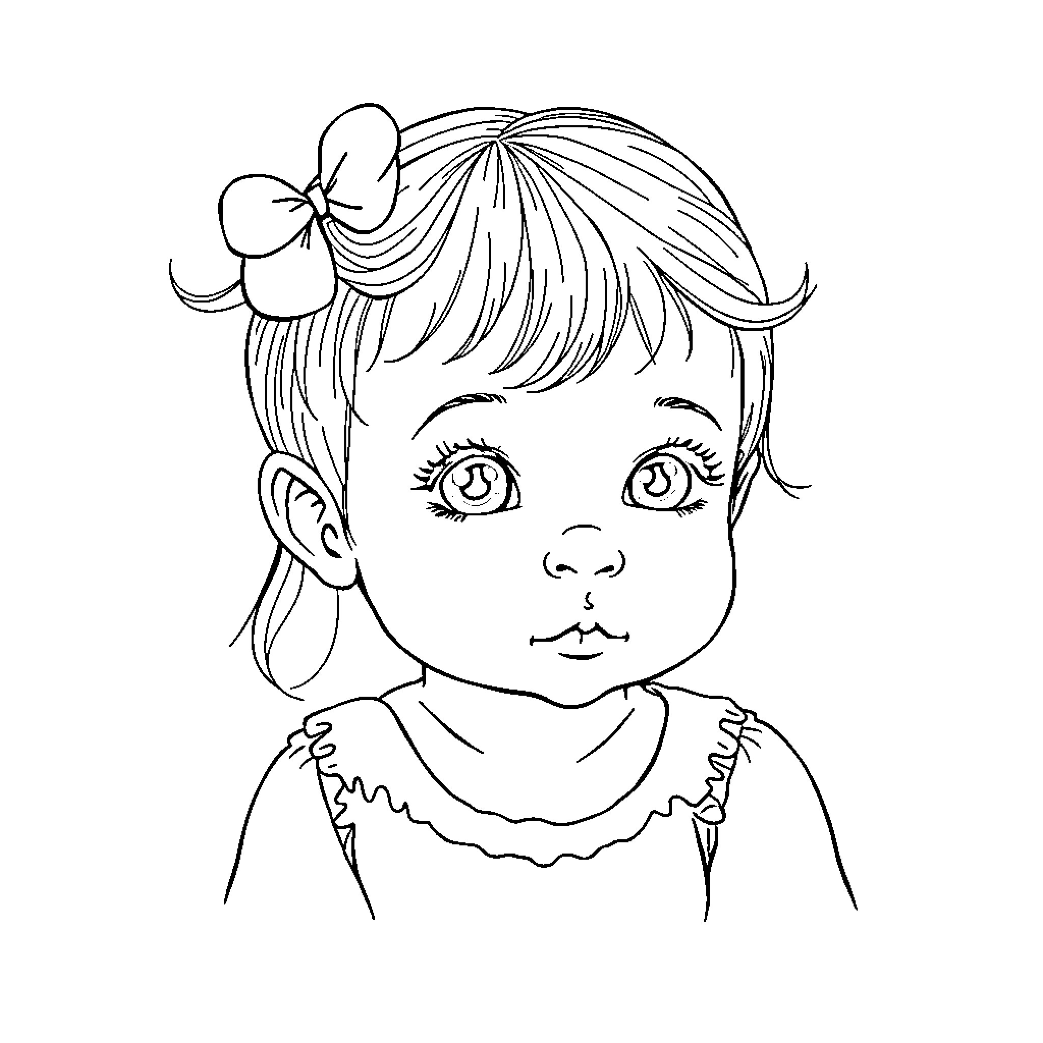 Baby Girl's Cute and Adorable Expression Coloring Page (free black-and-white line drawing printable PDF for all, from beginners to advanced learners, including children, teens, adults, and seniors)