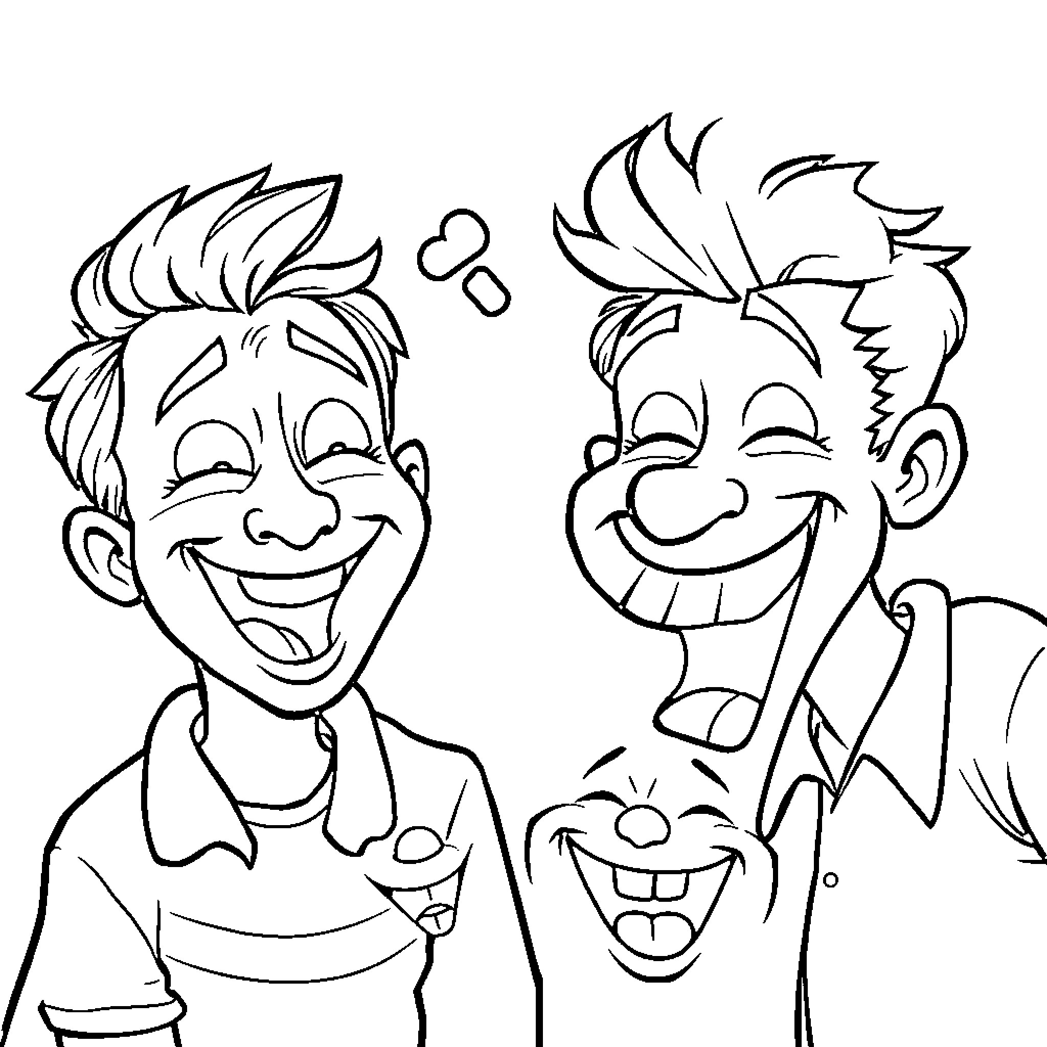 Thing with cheerful expressions and distinctive hairstyles Coloring Page (free black-and-white line drawing printable PDF for all, from beginners to advanced learners, including children, teens, adults, and seniors)