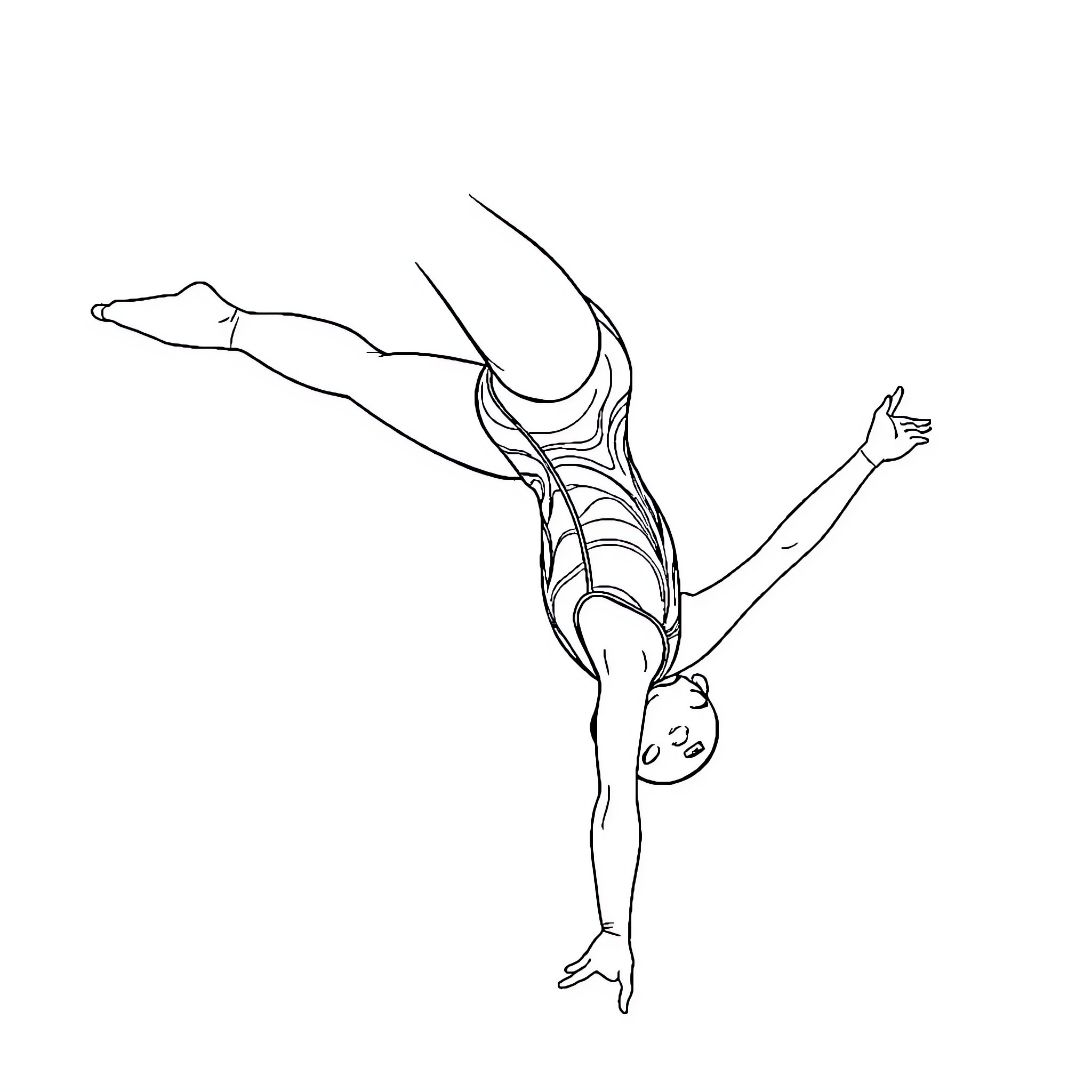 Gymnast performing acrobatic aerial maneuver Coloring Page (free black-and-white line drawing printable PDF for all, from beginners to advanced learners, including children, teens, adults, and seniors)