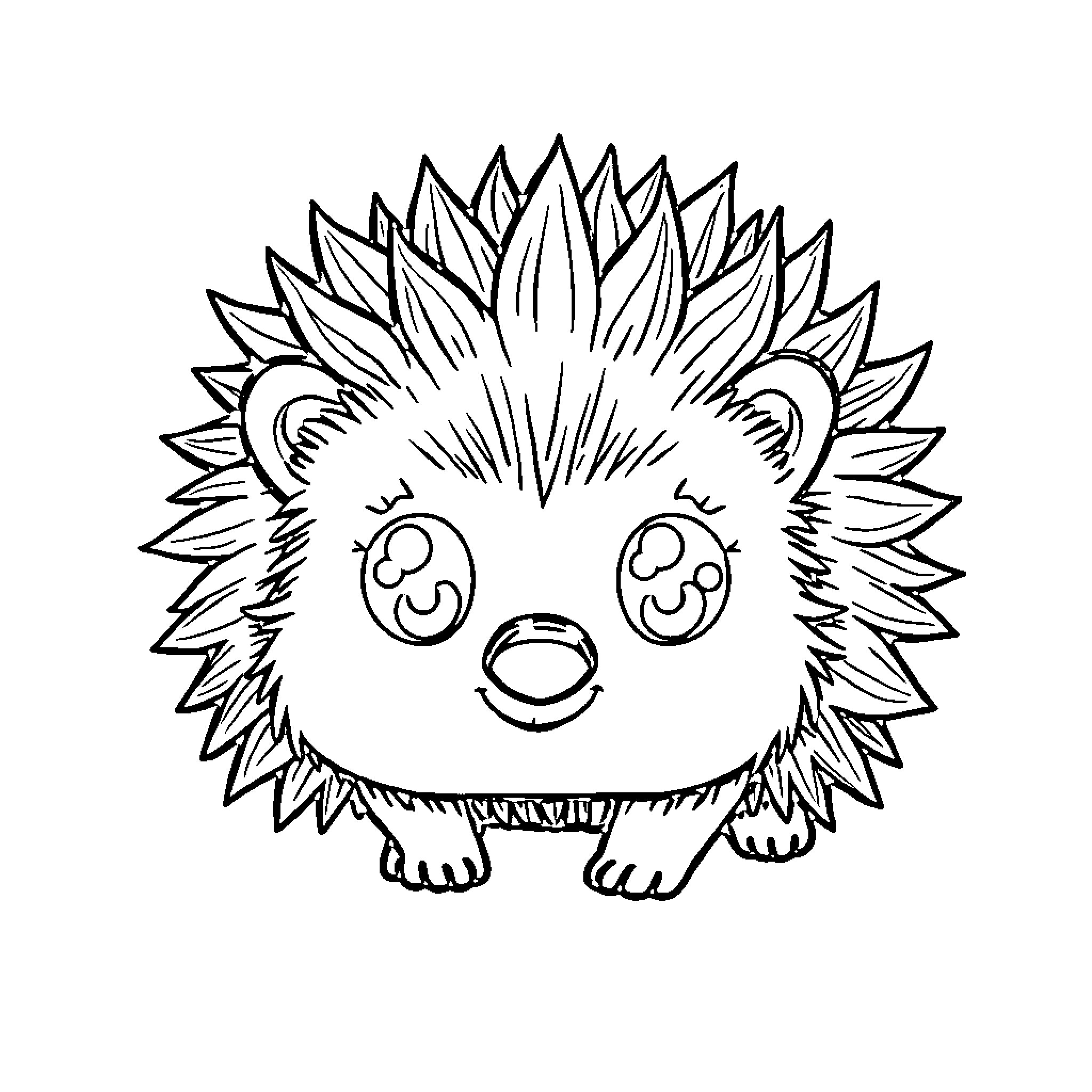Hedgehog with adorable expression Coloring Page (free black-and-white line drawing printable PDF for all, from beginners to advanced learners, including children, teens, adults, and seniors)