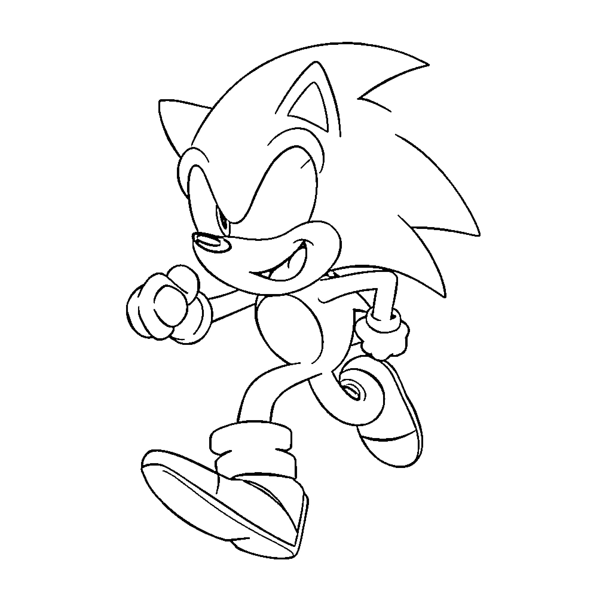 Sonic running in determined pose Coloring Page (free black-and-white line drawing printable PDF for all, from beginners to advanced learners, including children, teens, adults, and seniors)