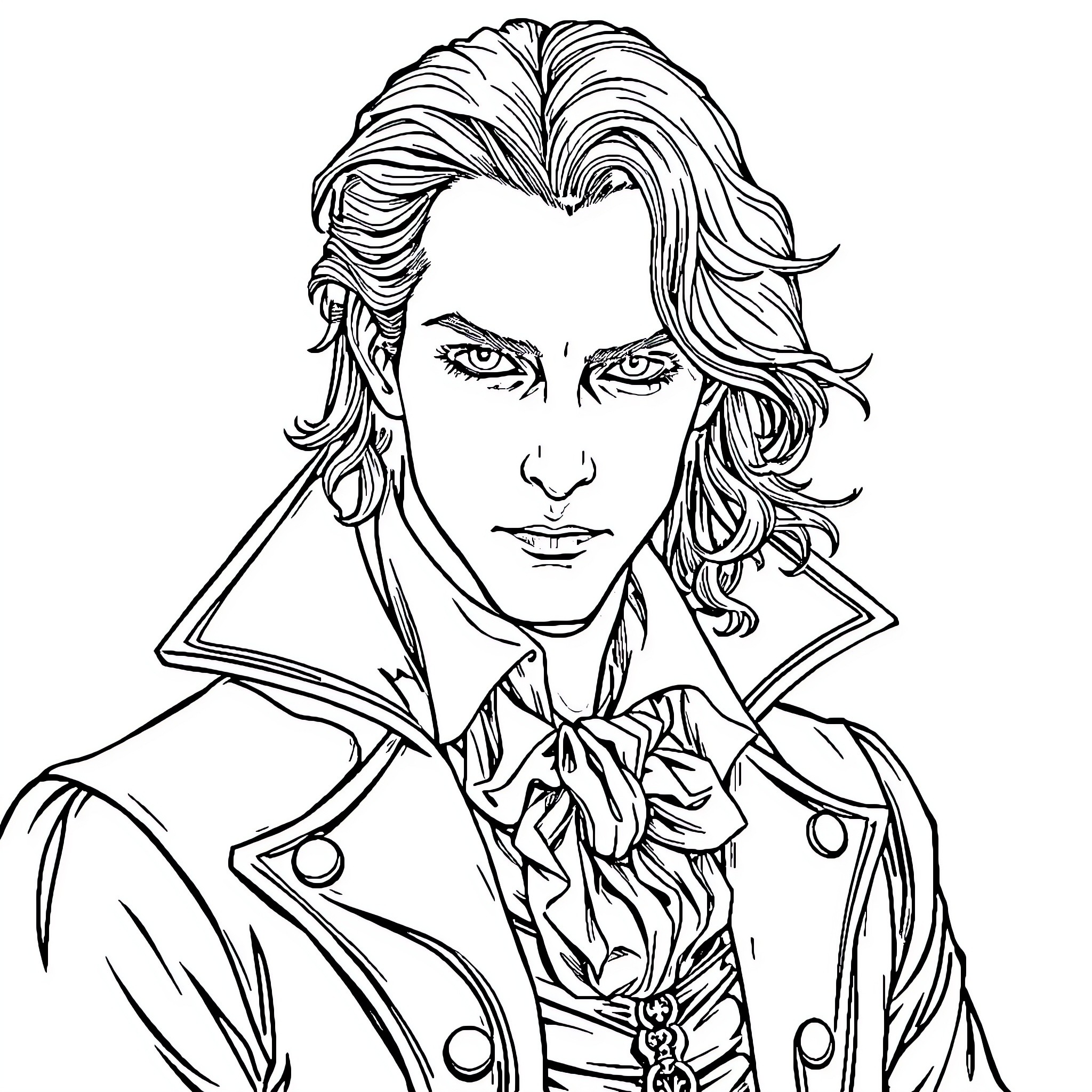 Lestat the Vampire in Formal Attire Coloring Page (free black-and-white line drawing printable PDF for all, from beginners to advanced learners, including children, teens, adults, and seniors)