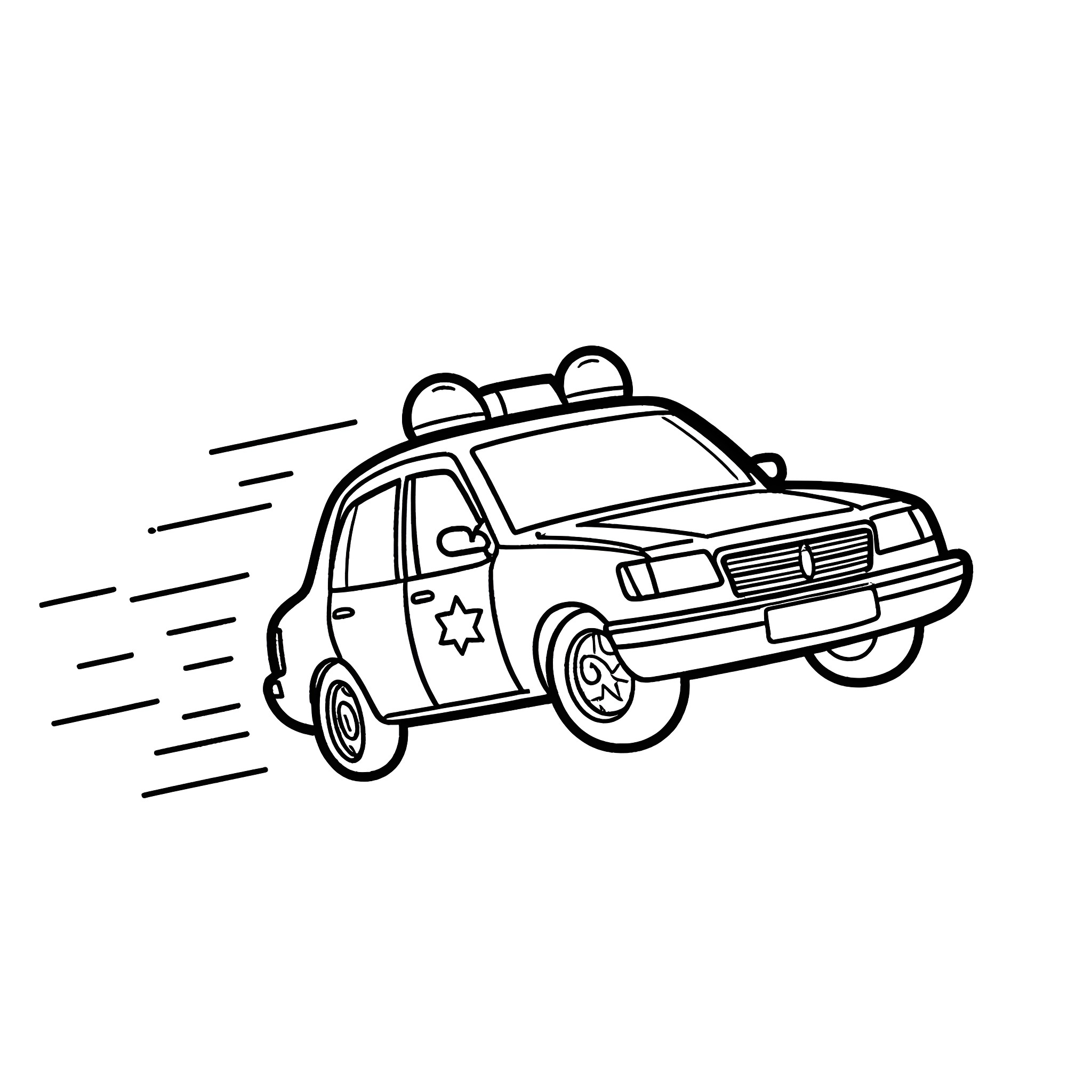 Police Car Rushing to an Emergency Coloring Page (free black-and-white line drawing printable PDF for all, from beginners to advanced learners, including children, teens, adults, and seniors)