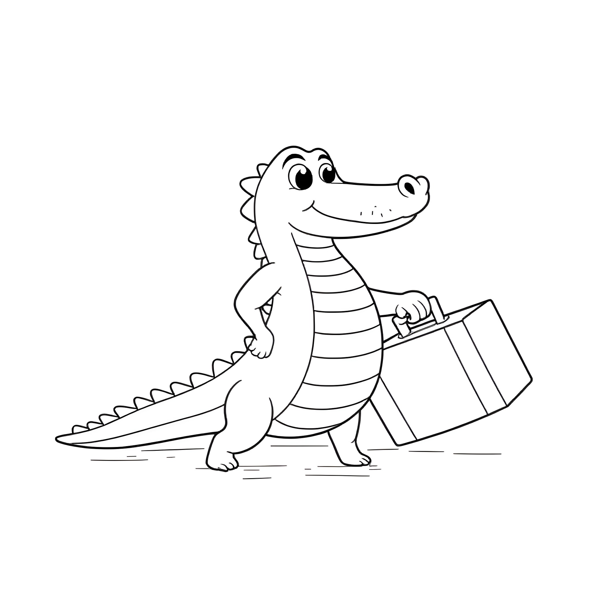 Alligator carrying a briefcase Coloring Page (free black-and-white line drawing printable PDF for all, from beginners to advanced learners, including children, teens, adults, and seniors)