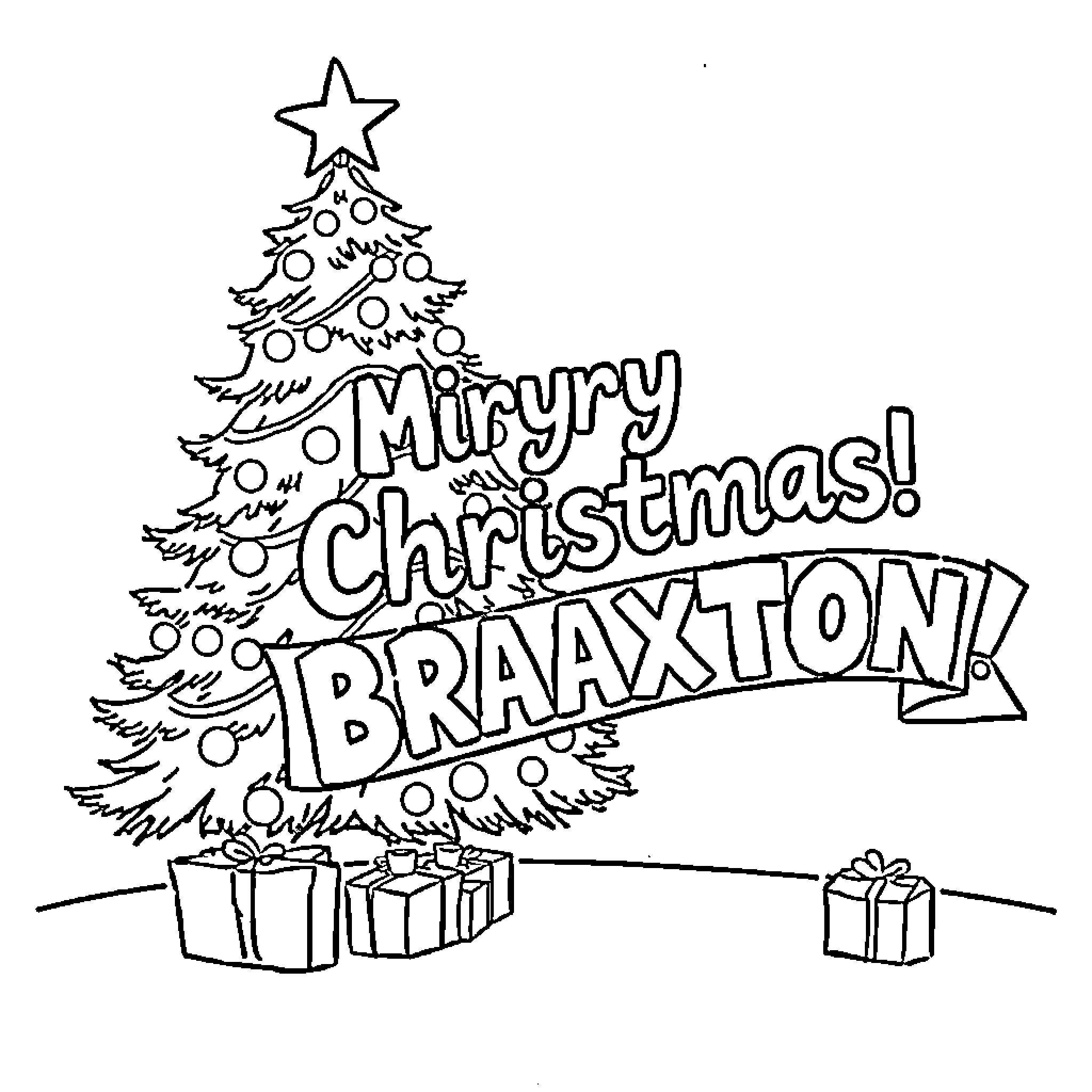 Christmas greetings for Braaxton Coloring Page (free black-and-white line drawing printable PDF for all, from beginners to advanced learners, including children, teens, adults, and seniors)
