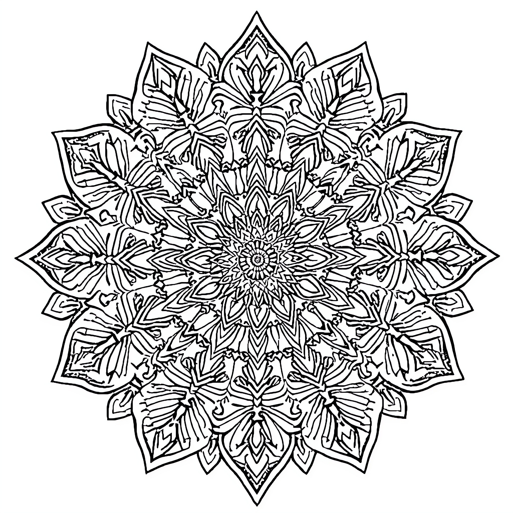 Mandalas with intricate floral patterns Coloring Page (free black-and-white line drawing printable PDF for all, from beginners to advanced learners, including children, teens, adults, and seniors)