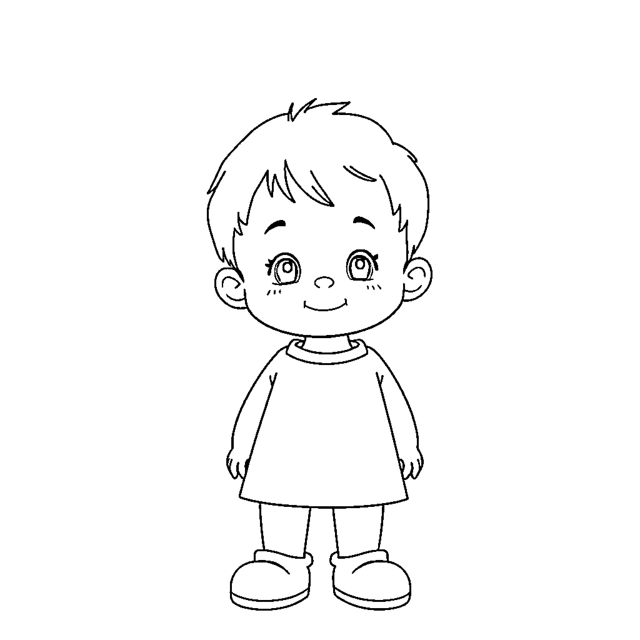 Child in a Cheerful Pose Coloring Page (free black-and-white line drawing printable PDF for all, from beginners to advanced learners, including children, teens, adults, and seniors)