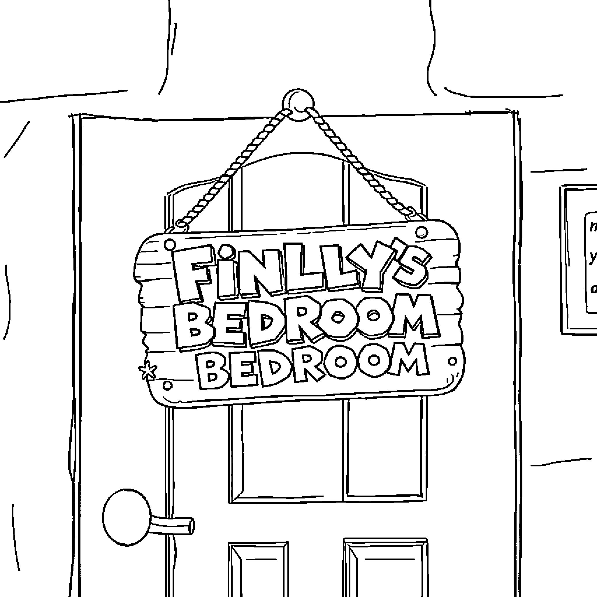 Mario's Whimsical Bedroom Sign Adventure Coloring Page (free black-and-white line drawing printable PDF for all, from beginners to advanced learners, including children, teens, adults, and seniors)