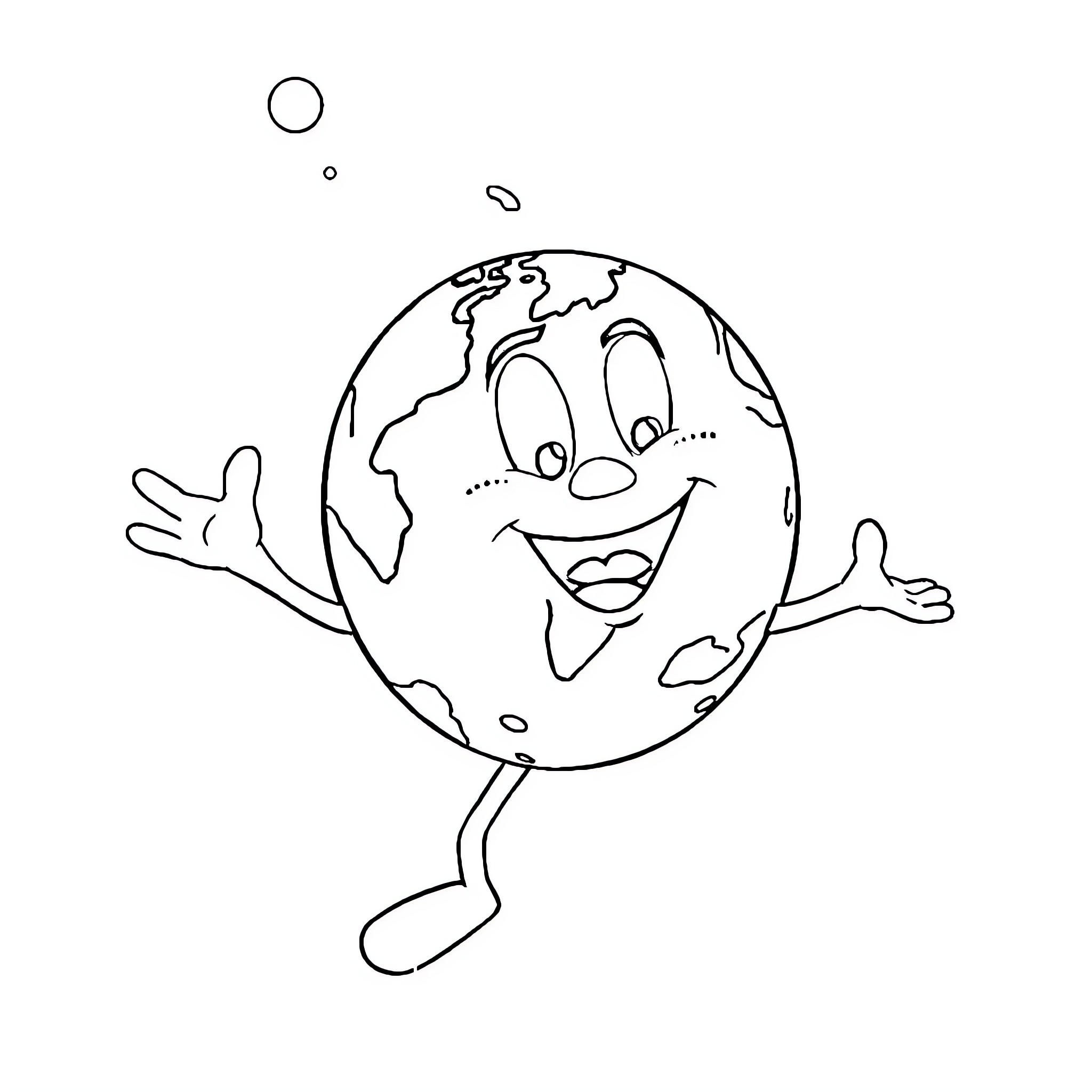 Banquier cheerful planet Earth character Coloring Page (free black-and-white line drawing printable PDF for all, from beginners to advanced learners, including children, teens, adults, and seniors)