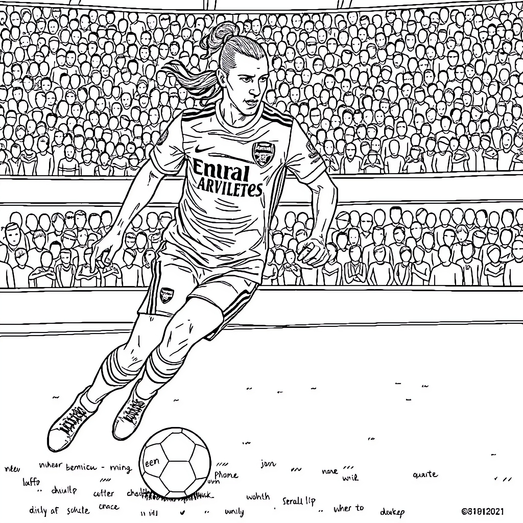 Zlatan Ibrahimovic playing football in front of the crowd Coloring Page (free black-and-white line drawing printable PDF for all, from beginners to advanced learners, including children, teens, adults, and seniors)