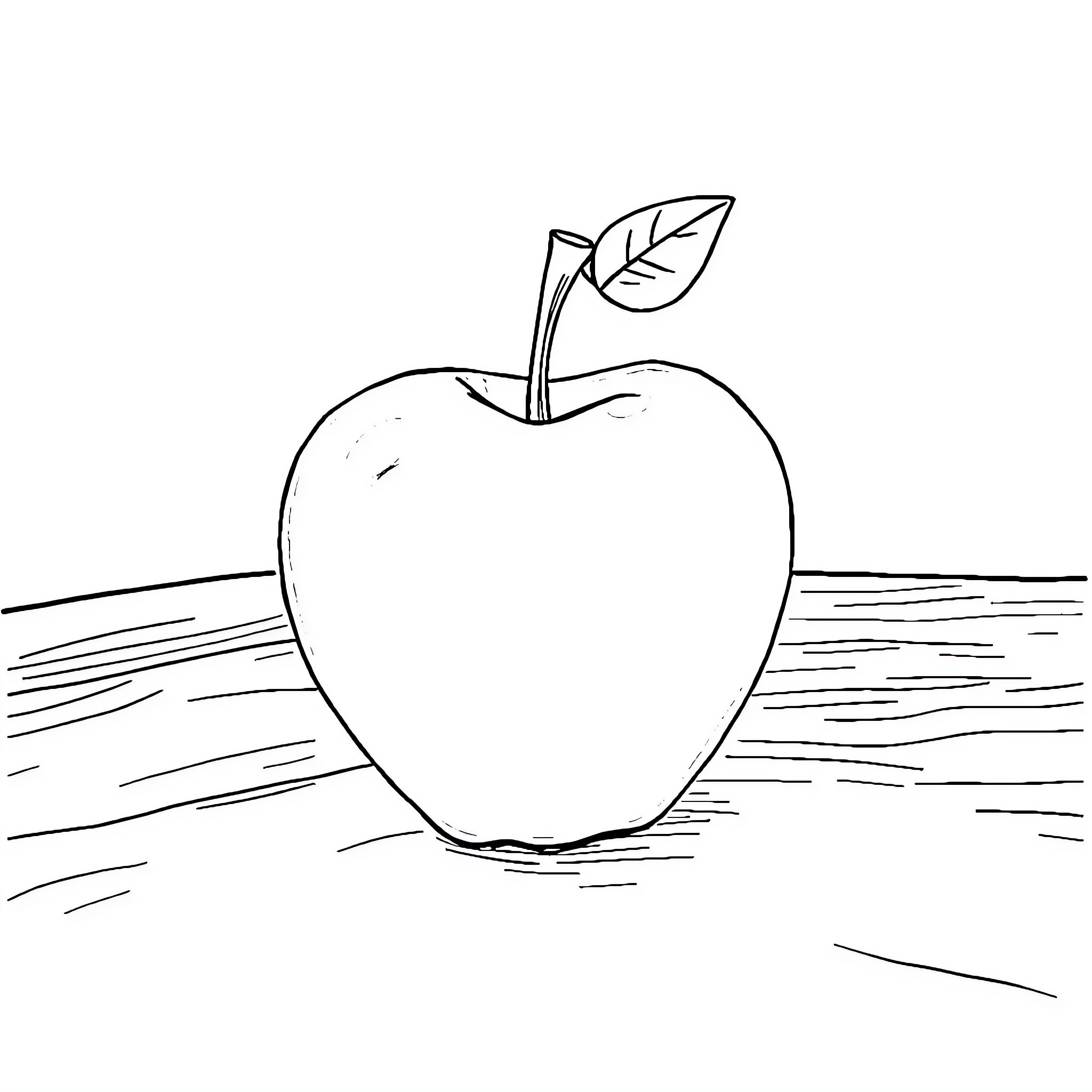 Apple Outline Drawing of Simple Fruit Coloring Page (free black-and-white line drawing printable PDF for all, from beginners to advanced learners, including children, teens, adults, and seniors)