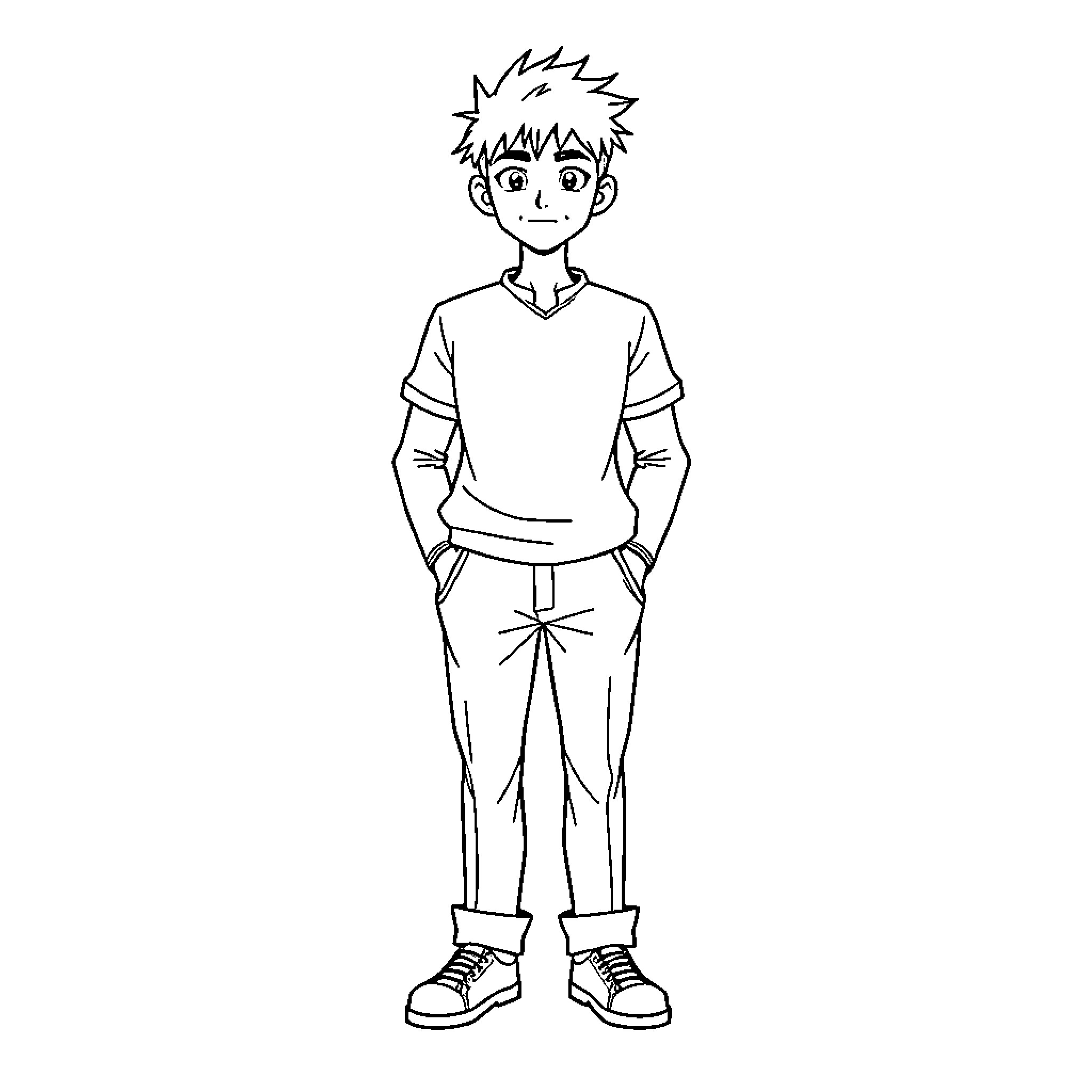 Azul Ashengrotto - Casual Young Man Coloring Page (free black-and-white line drawing printable PDF for all, from beginners to advanced learners, including children, teens, adults, and seniors)