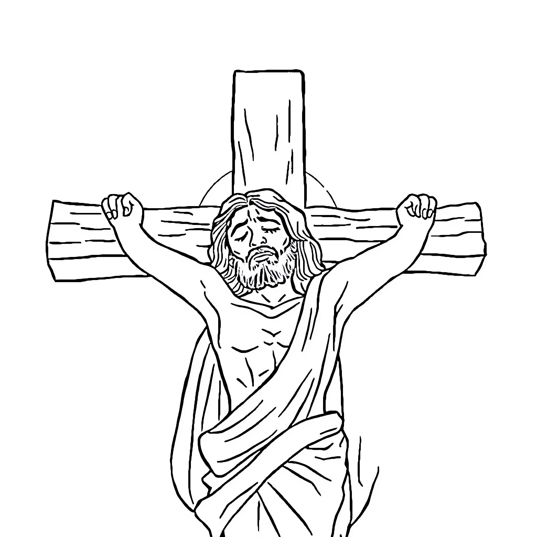 Jesus crucified on the cross Coloring Page (free black-and-white line drawing printable PDF for all, from beginners to advanced learners, including children, teens, adults, and seniors)