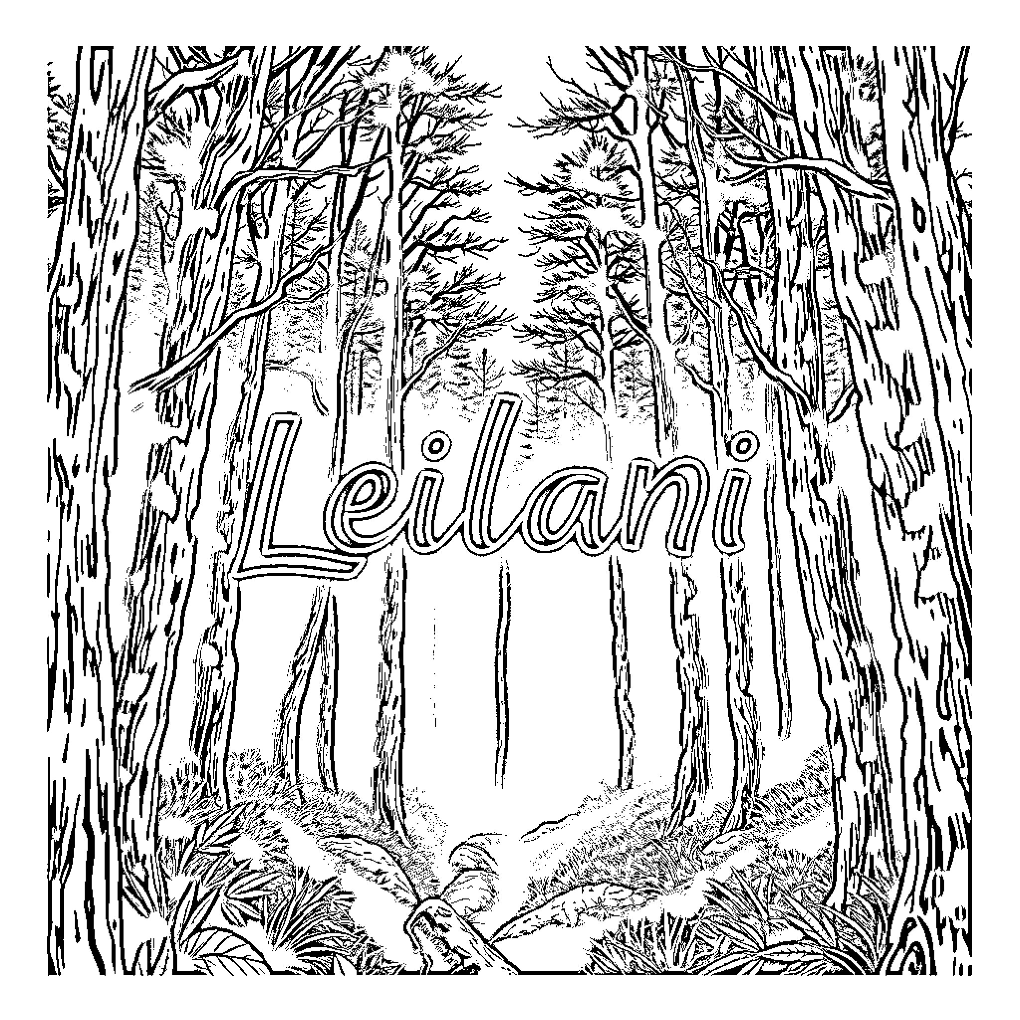 Leilani's Nature Adventure Coloring Page (free black-and-white line drawing printable PDF for all, from beginners to advanced learners, including children, teens, adults, and seniors)
