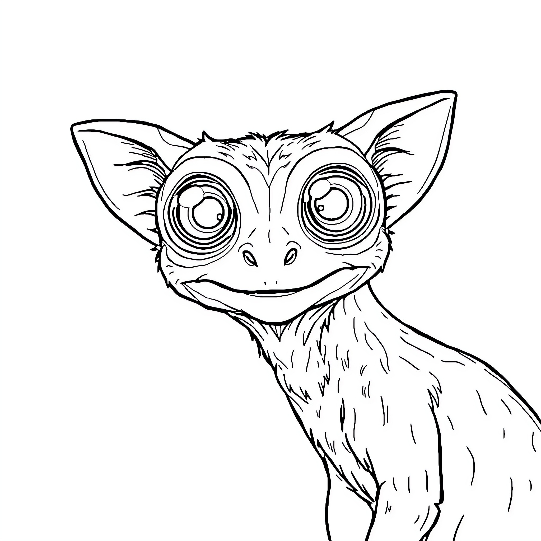 Labubu's Curious Gaze Coloring Page (free black-and-white line drawing printable PDF for all, from beginners to advanced learners, including children, teens, adults, and seniors)