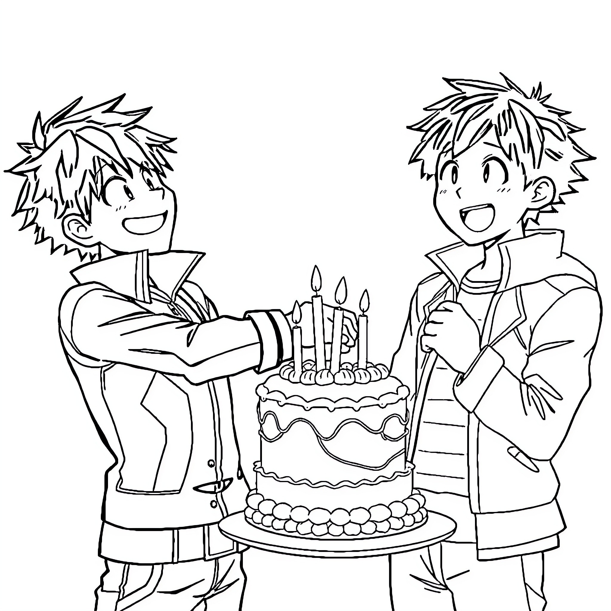 Todoroki's Surprise Birthday Celebration Coloring Page (free black-and-white line drawing printable PDF for all, from beginners to advanced learners, including children, teens, adults, and seniors)