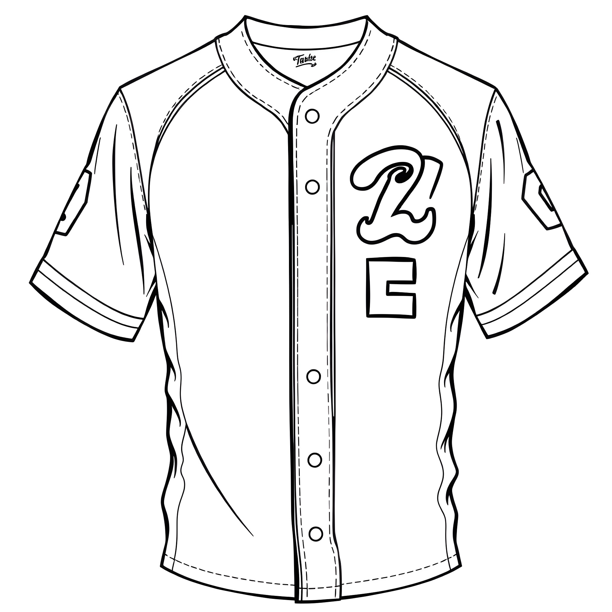 Softball Jersey with Player Number and Logo Coloring Page (free black-and-white line drawing printable PDF for all, from beginners to advanced learners, including children, teens, adults, and seniors)