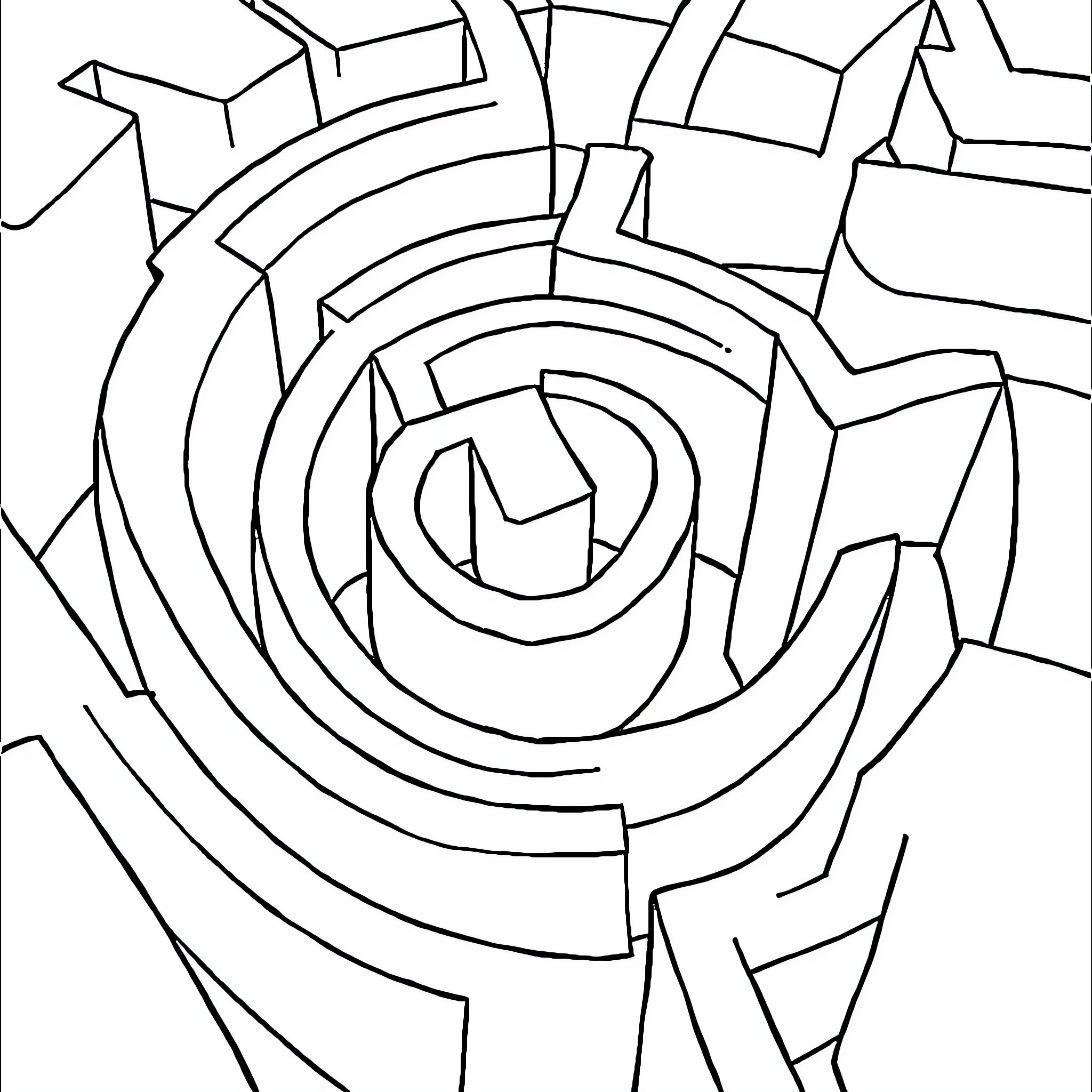 Maze of Geometric Shapes and Patterns Coloring Page (free black-and-white line drawing printable PDF for all, from beginners to advanced learners, including children, teens, adults, and seniors)