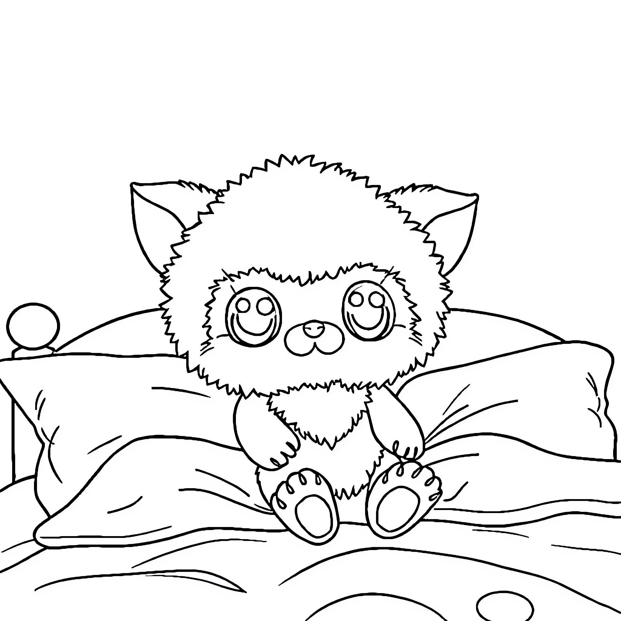 Labubu's Cozy Nap Time Coloring Page (free black-and-white line drawing printable PDF for all, from beginners to advanced learners, including children, teens, adults, and seniors)