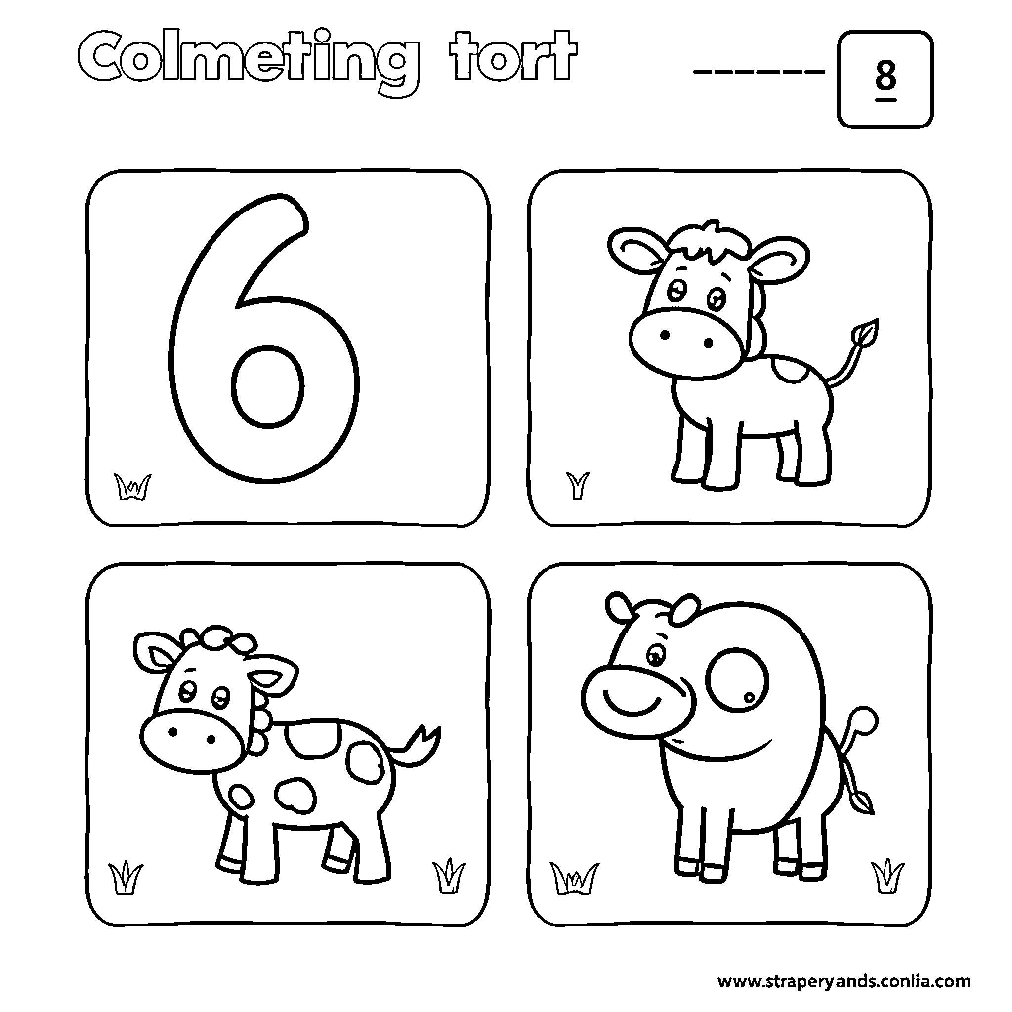 Farm Animal Coloring and Counting Coloring Page (free black-and-white line drawing printable PDF for all, from beginners to advanced learners, including children, teens, adults, and seniors)