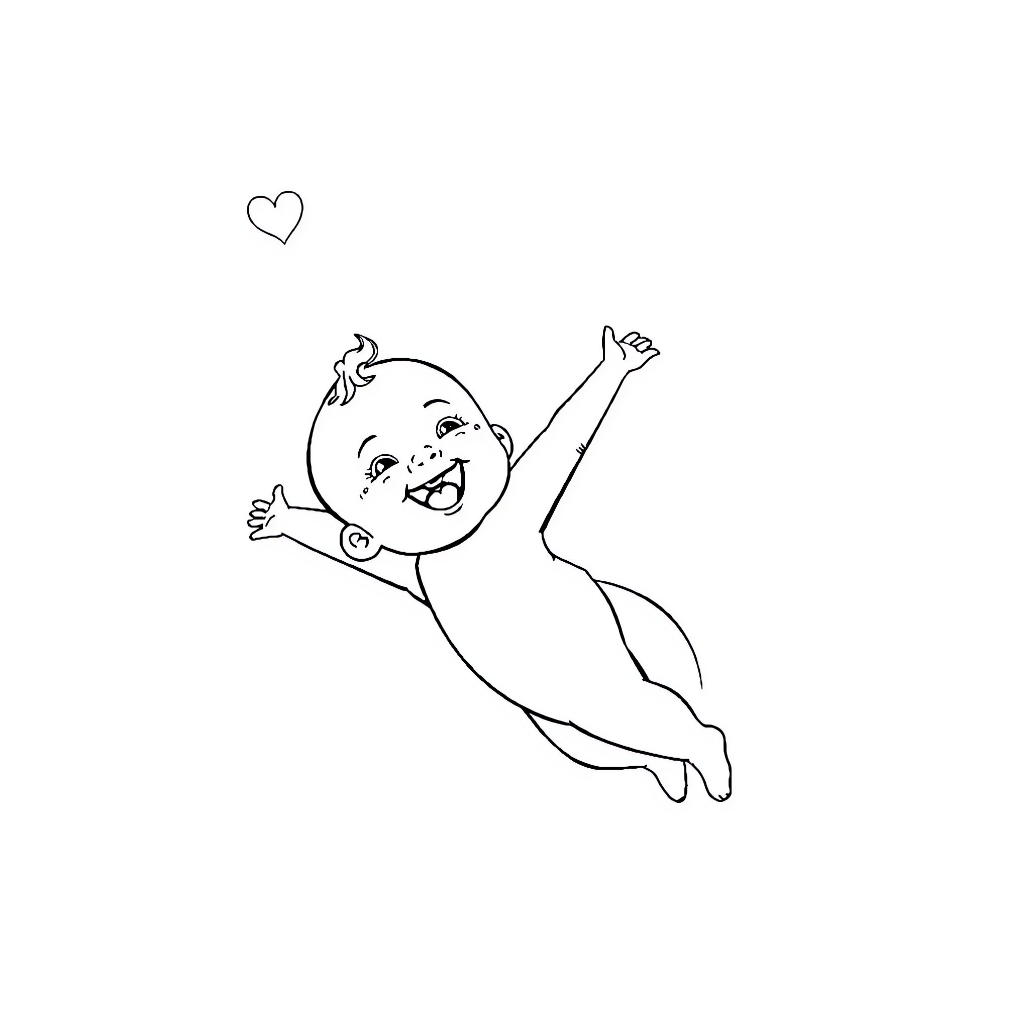 Bebe joyfully playing and reaching up Coloring Page (free black-and-white line drawing printable PDF for all, from beginners to advanced learners, including children, teens, adults, and seniors)