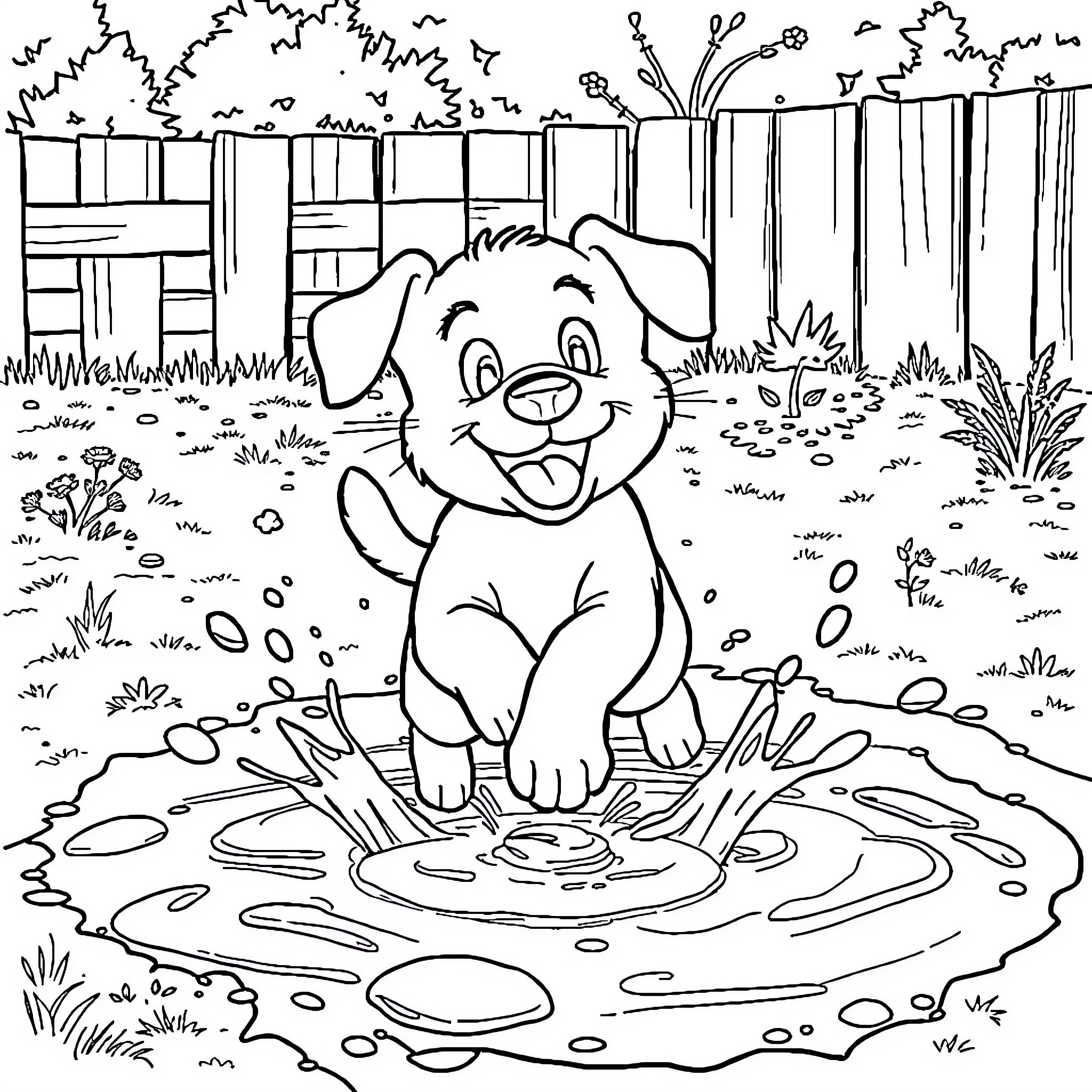 Bluey's Playful Puddle Adventure Coloring Page (free black-and-white line drawing printable PDF for all, from beginners to advanced learners, including children, teens, adults, and seniors)