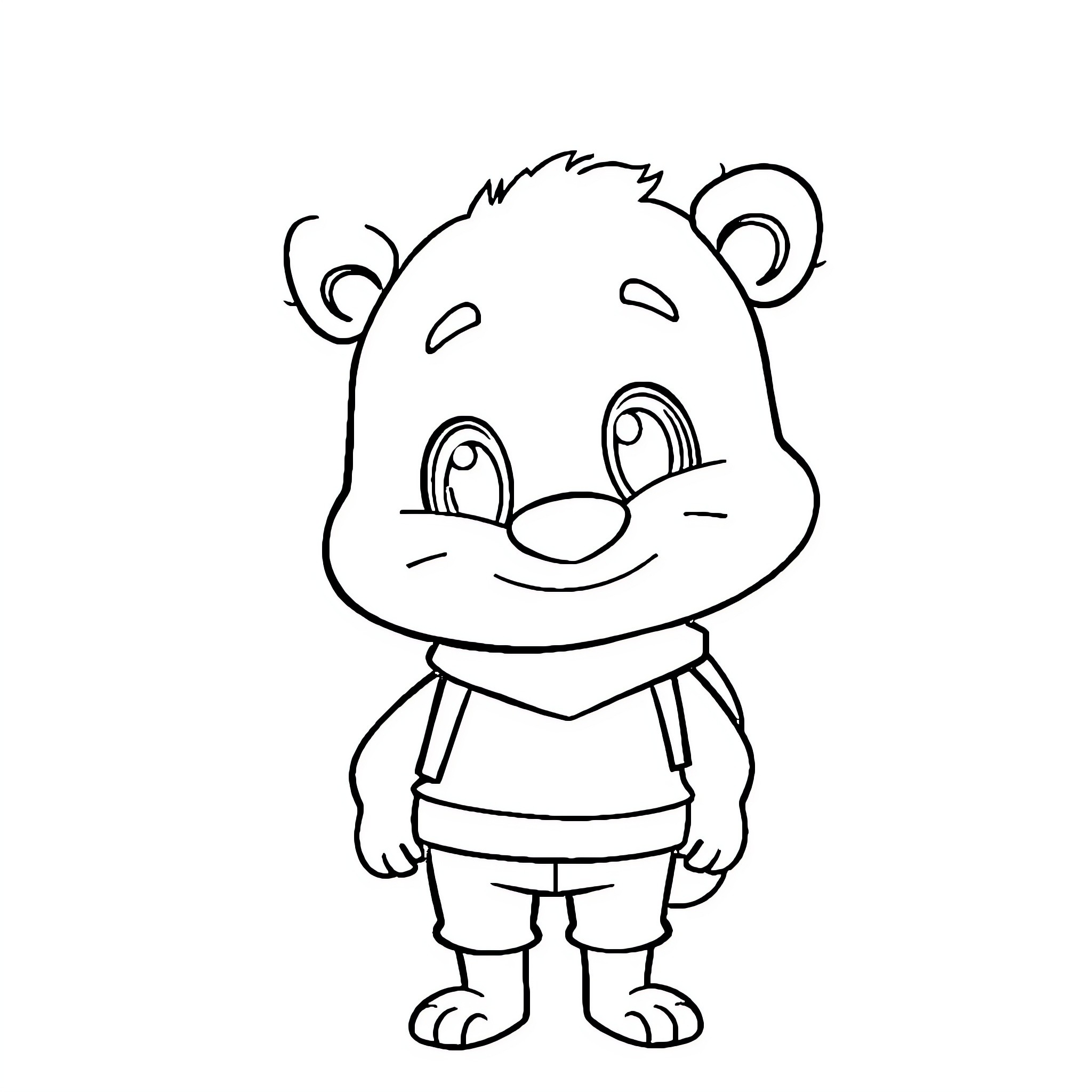 Tchoupi's Cheerful Expression and Outfit Coloring Page (free black-and-white line drawing printable PDF for all, from beginners to advanced learners, including children, teens, adults, and seniors)
