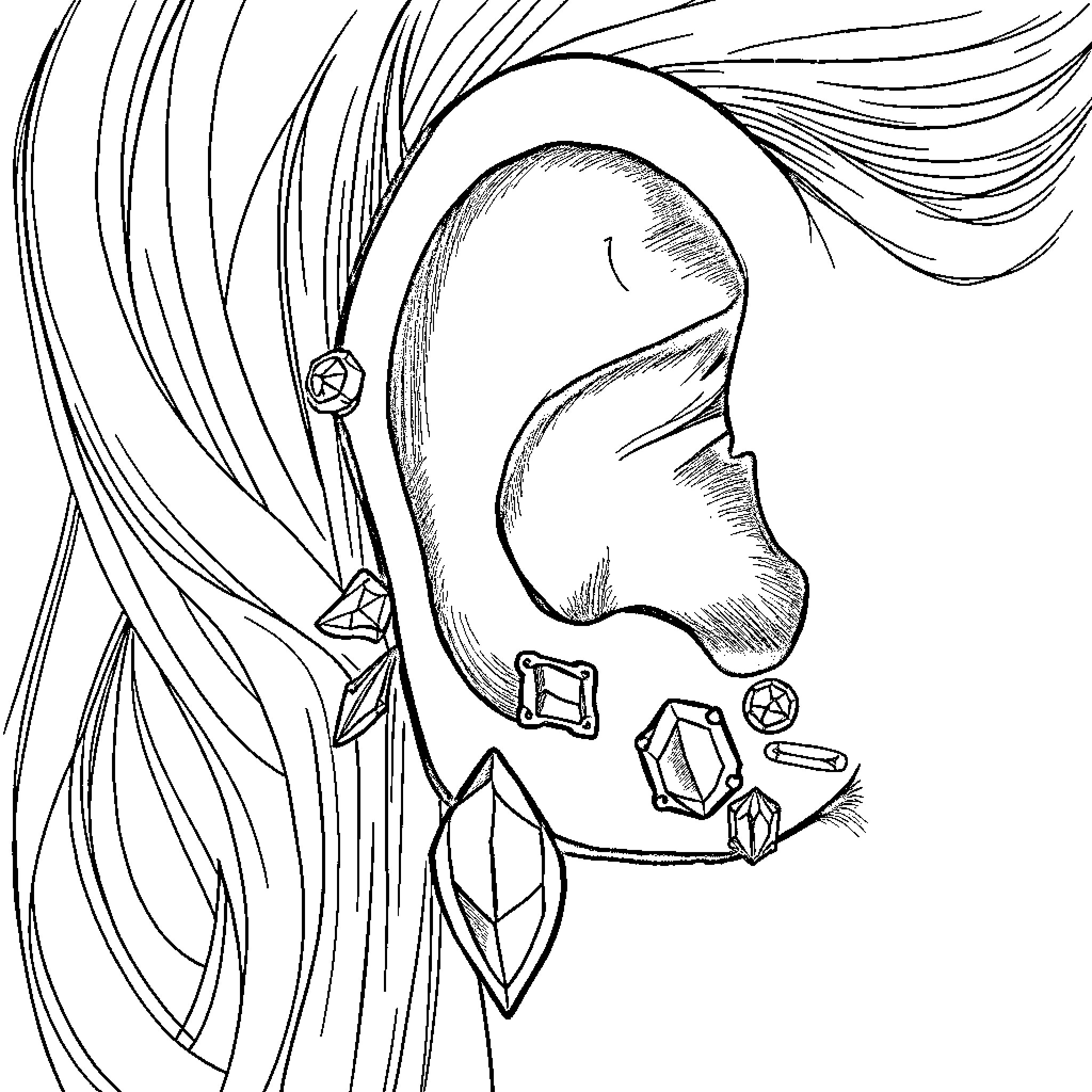 Ear adorned with ornate jewelry Coloring Page (free black-and-white line drawing printable PDF for all, from beginners to advanced learners, including children, teens, adults, and seniors)