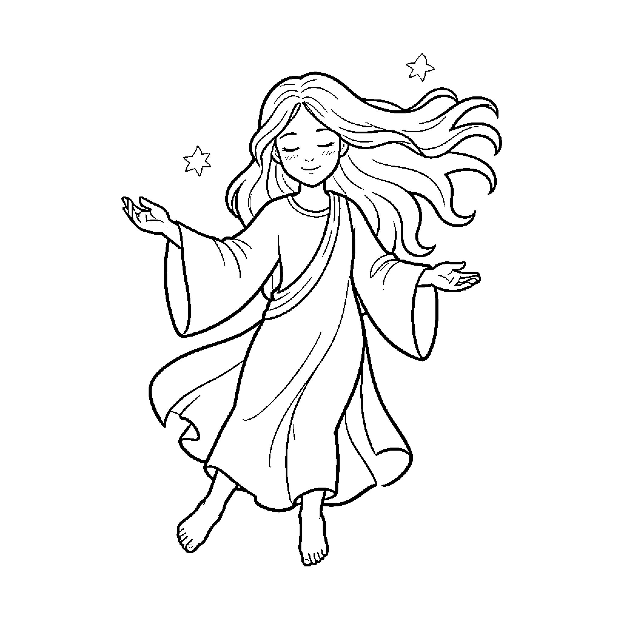 Spirit of Enchantment and Whimsy Coloring Page (free black-and-white line drawing printable PDF for all, from beginners to advanced learners, including children, teens, adults, and seniors)