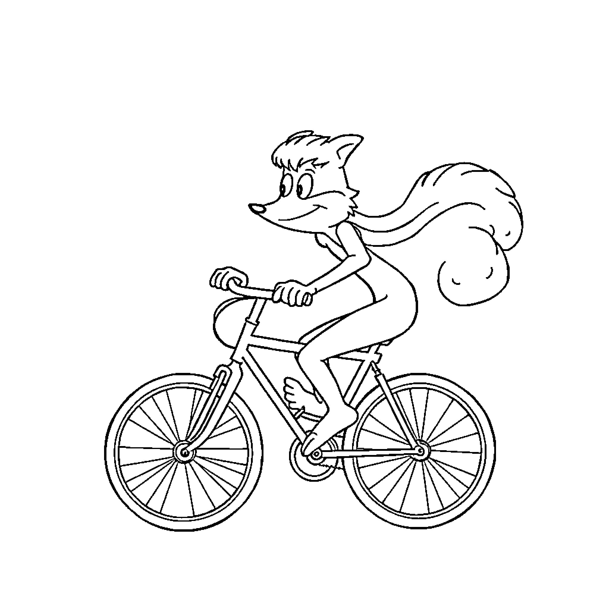Ice Age Squirrel Riding a Bicycle Coloring Page (free black-and-white line drawing printable PDF for all, from beginners to advanced learners, including children, teens, adults, and seniors)