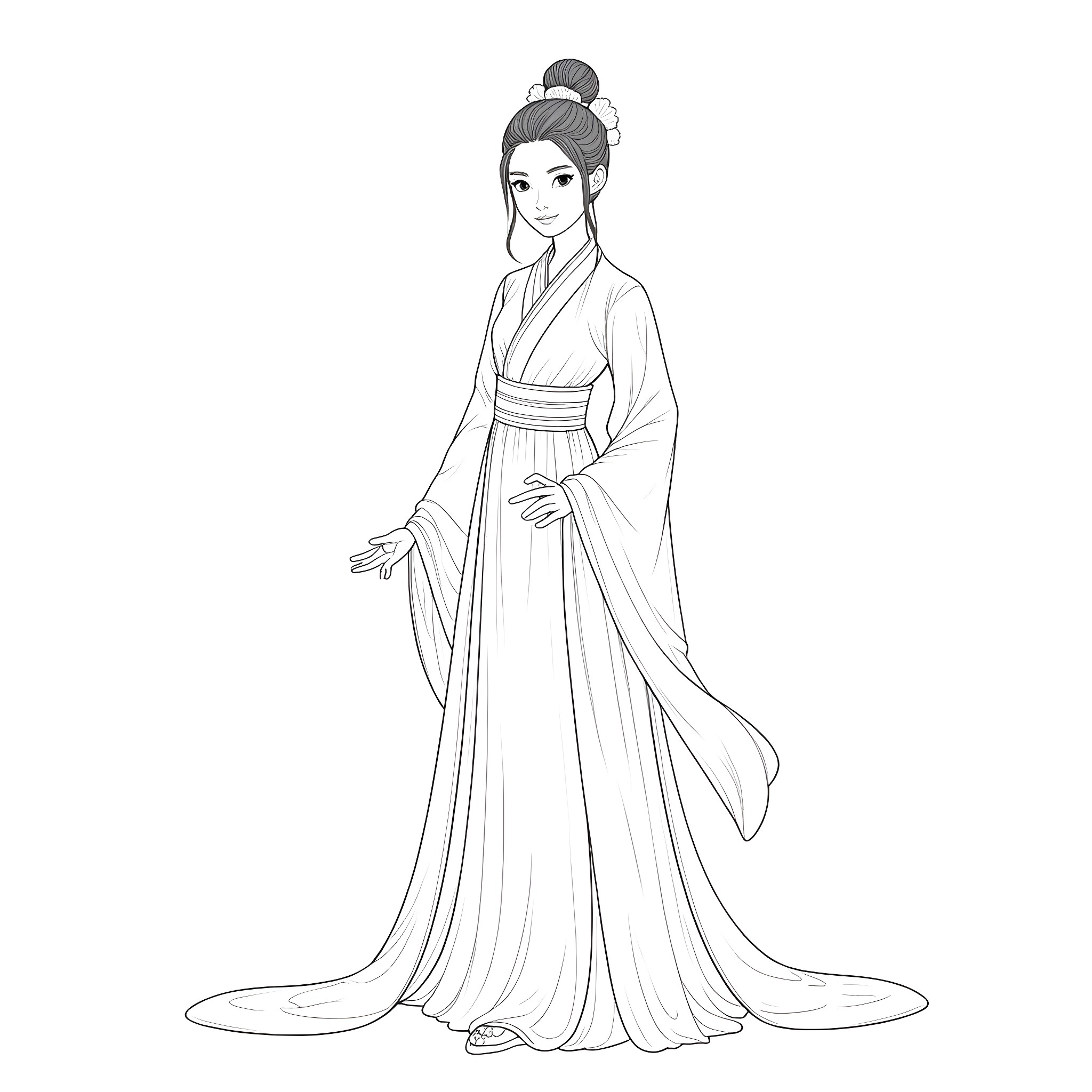 Xie Lian in traditional Chinese ceremonial attire Coloring Page (free black-and-white line drawing printable PDF for all, from beginners to advanced learners, including children, teens, adults, and seniors)