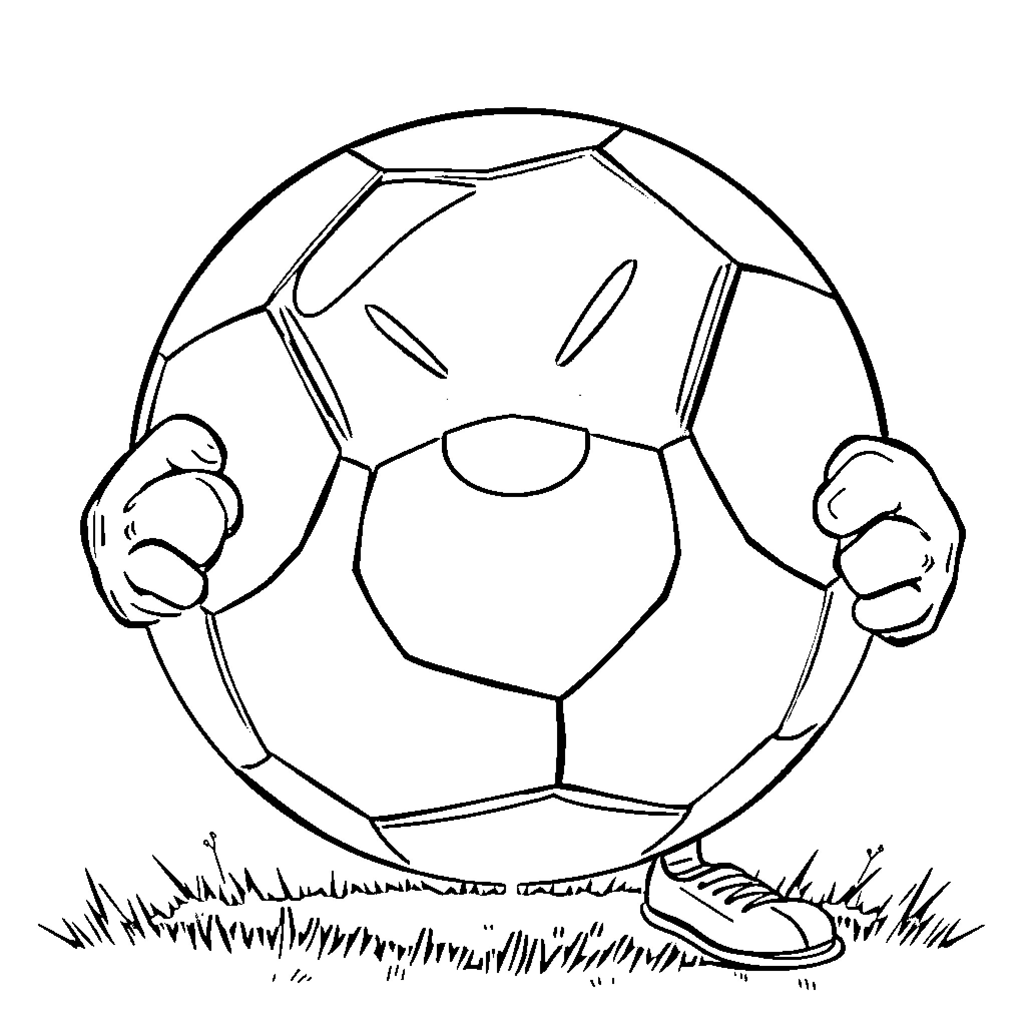 Soccer Ball With Hands and Feet Coloring Page (free black-and-white line drawing printable PDF for all, from beginners to advanced learners, including children, teens, adults, and seniors)