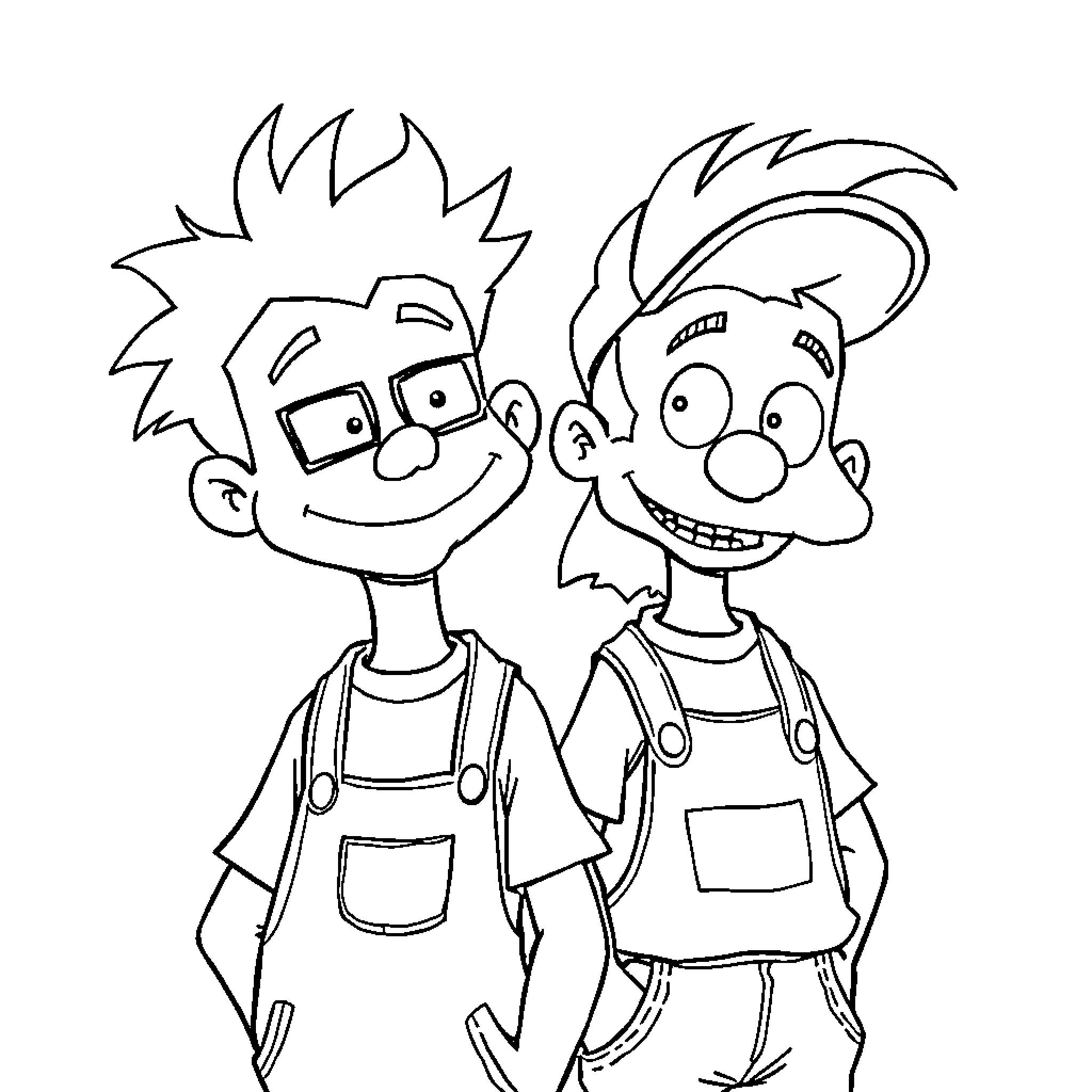 Rugrats characters in playful poses Coloring Page (free black-and-white line drawing printable PDF for all, from beginners to advanced learners, including children, teens, adults, and seniors)