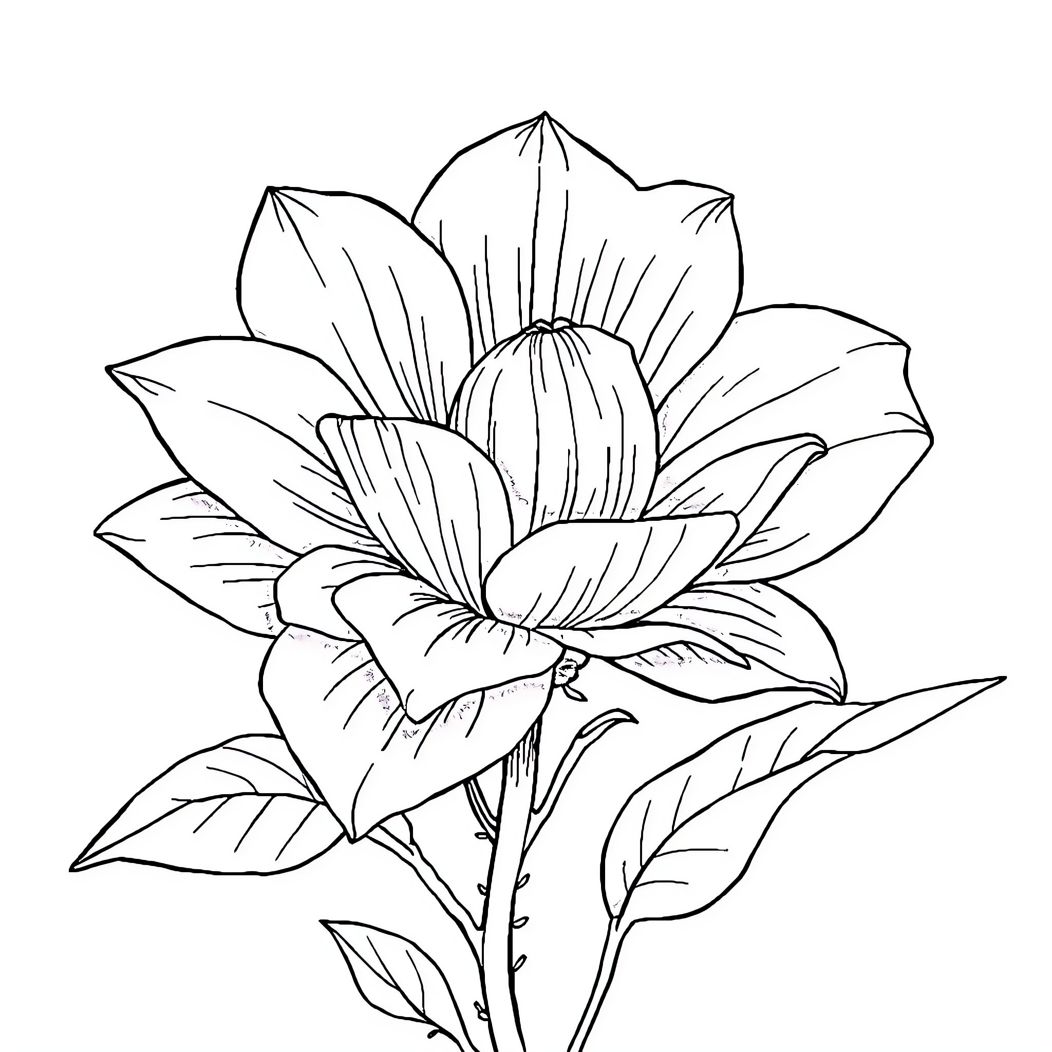 Flower blooming beautifully in the garden Coloring Page (free black-and-white line drawing printable PDF for all, from beginners to advanced learners, including children, teens, adults, and seniors)