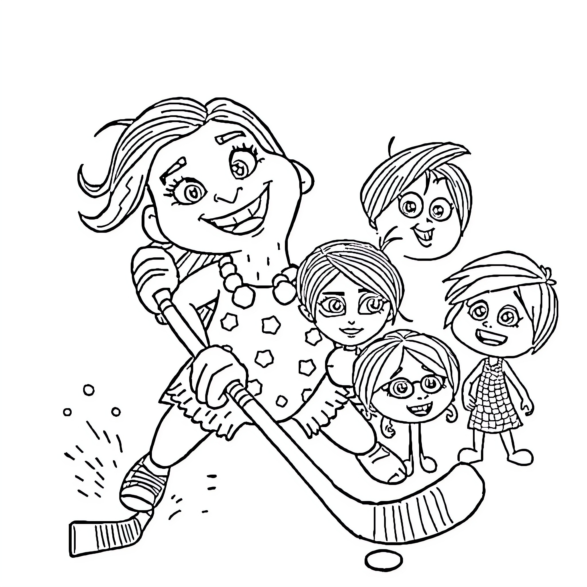 Hei Hei Family Having Fun Together Coloring Page (free black-and-white line drawing printable PDF for all, from beginners to advanced learners, including children, teens, adults, and seniors)