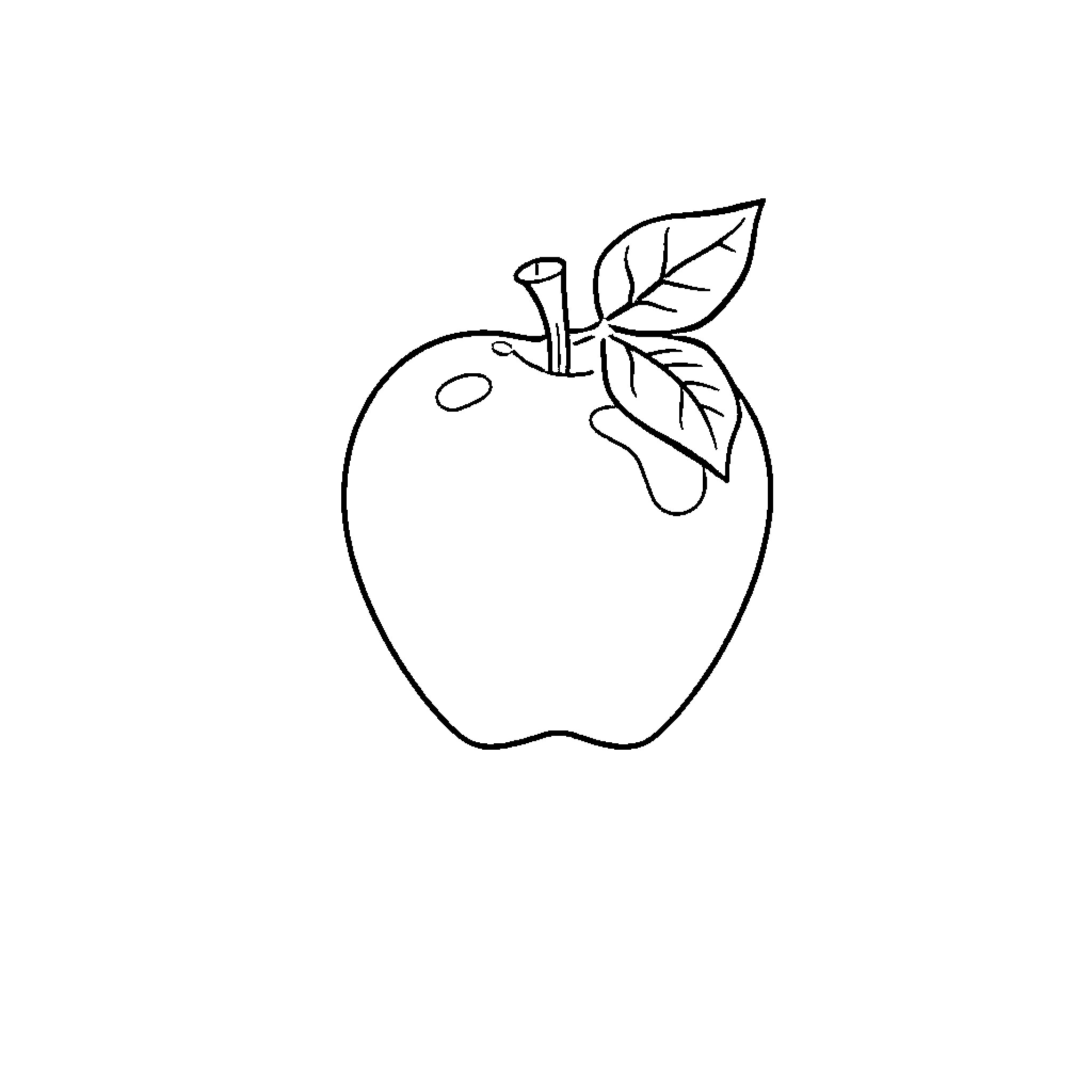 Apple outlined with leaf Coloring Page (free black-and-white line drawing printable PDF for all, from beginners to advanced learners, including children, teens, adults, and seniors)