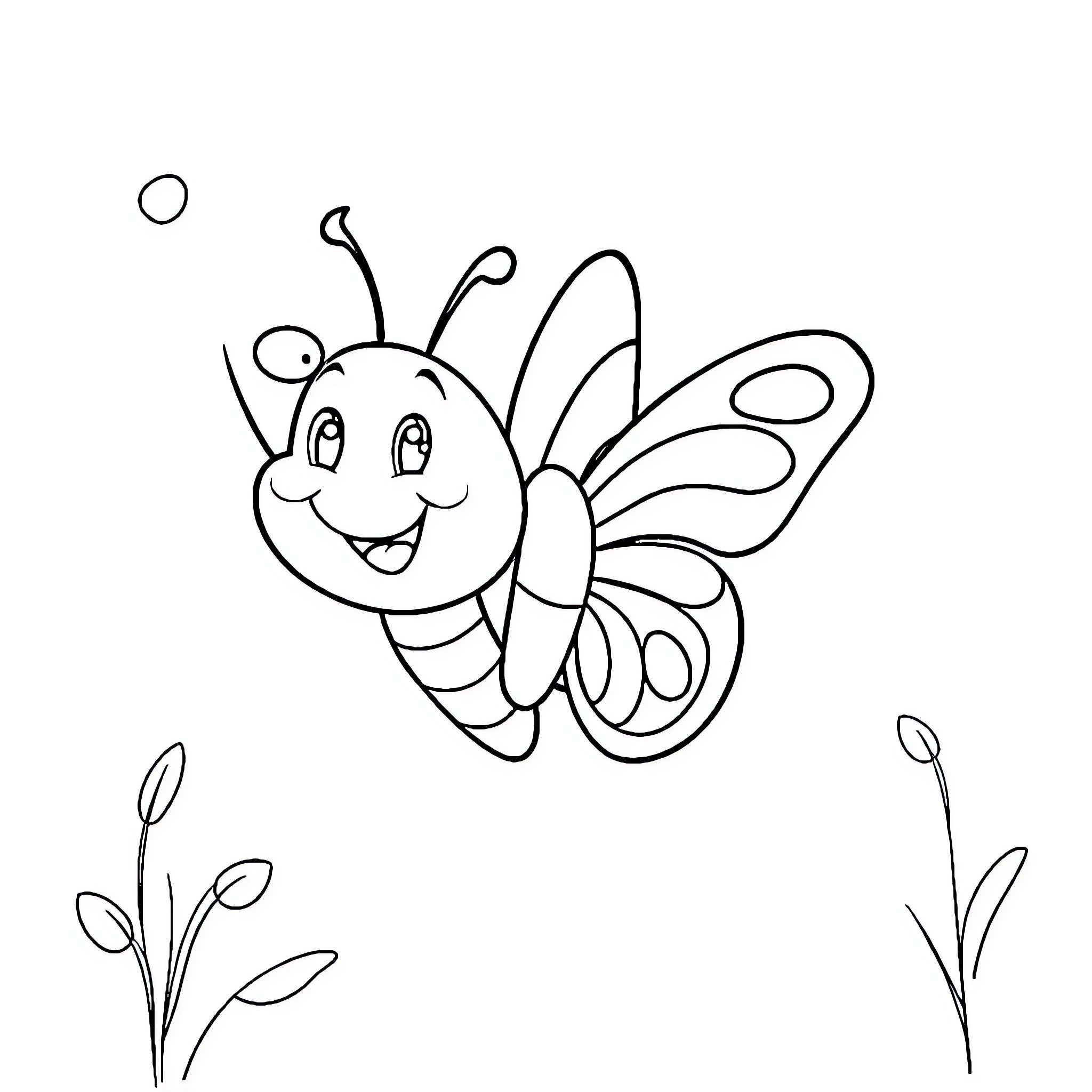Butterfly flying happily in the garden Coloring Page (free black-and-white line drawing printable PDF for all, from beginners to advanced learners, including children, teens, adults, and seniors)