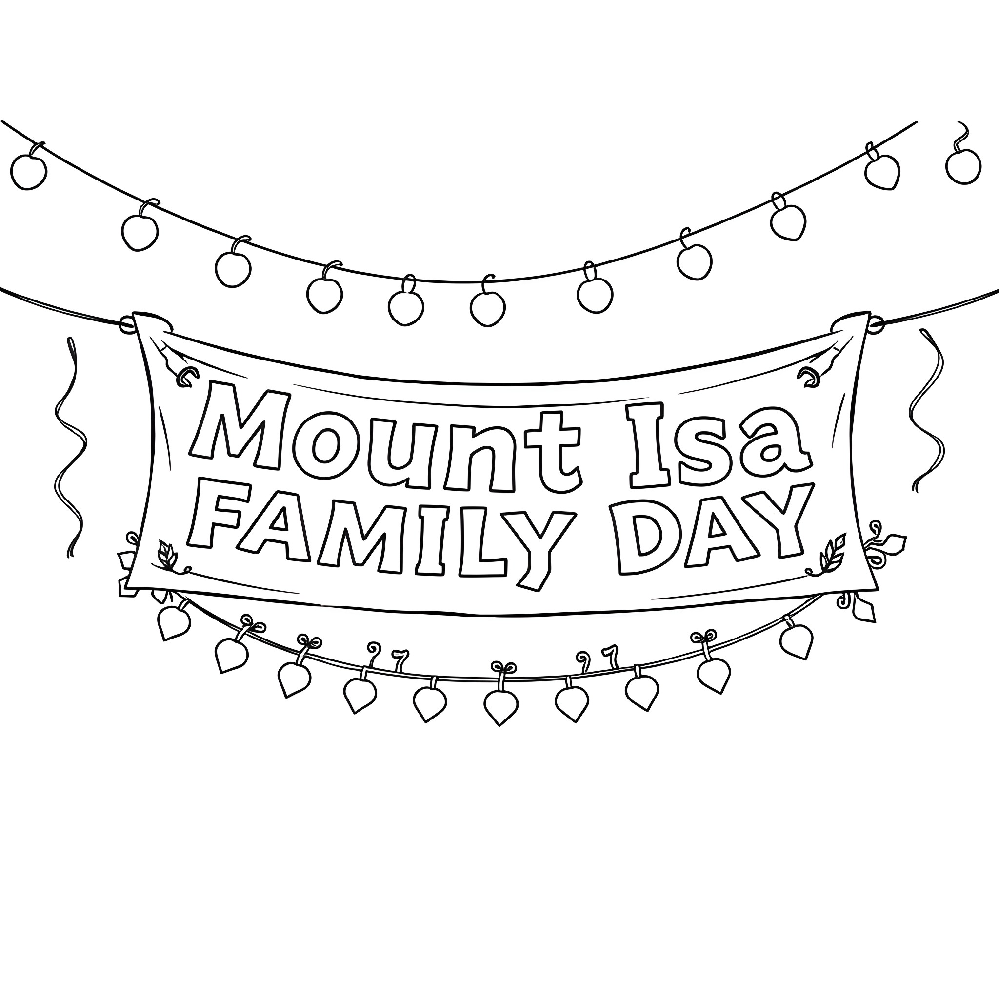 Bunting Celebrating Mount Isa Family Day Coloring Page (free black-and-white line drawing printable PDF for all, from beginners to advanced learners, including children, teens, adults, and seniors)