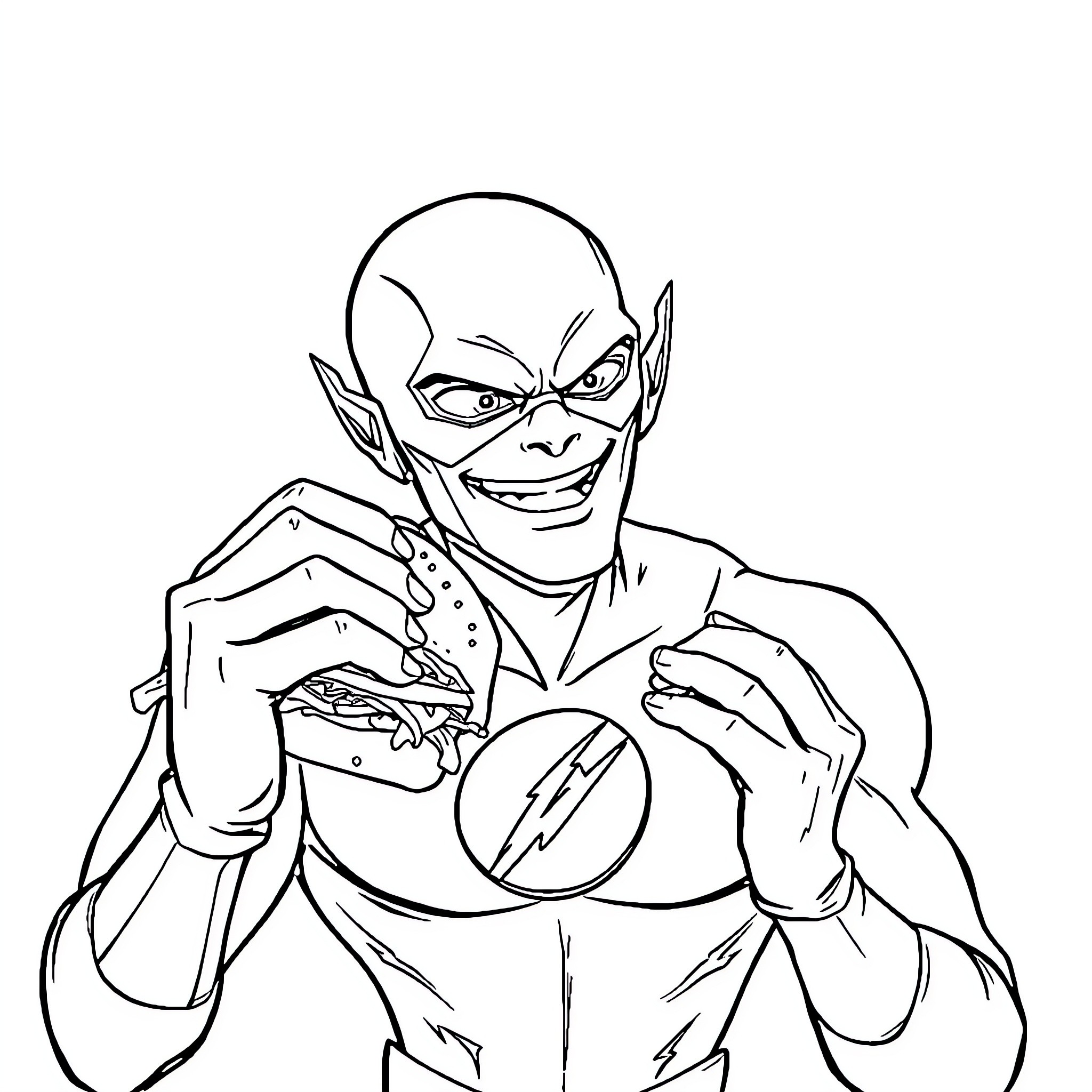 Flash captures the villain's scheme Coloring Page (free black-and-white line drawing printable PDF for all, from beginners to advanced learners, including children, teens, adults, and seniors)