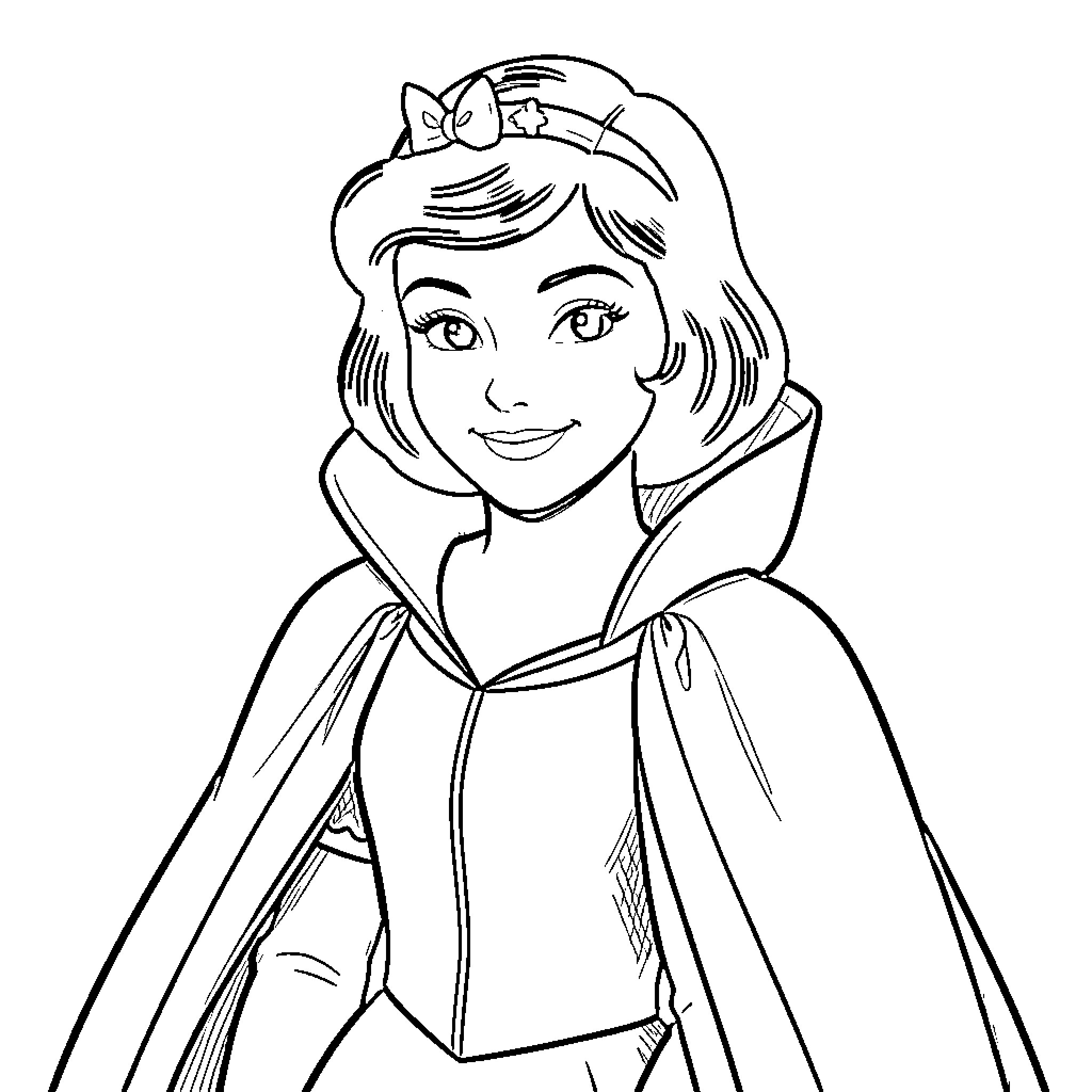Blancanieves' Cheerful Rendition Coloring Page (free black-and-white line drawing printable PDF for all, from beginners to advanced learners, including children, teens, adults, and seniors)