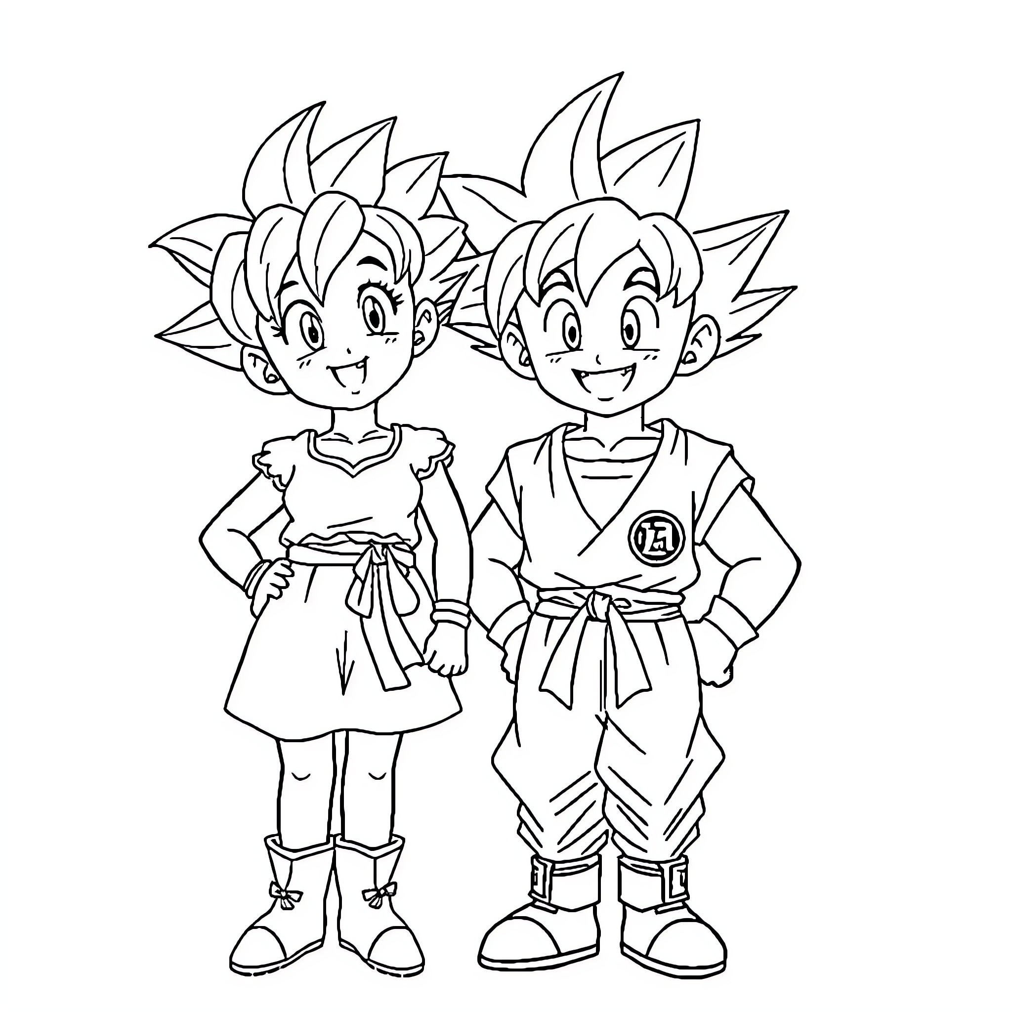 Bulma and Goku in casual outfits Coloring Page (free black-and-white line drawing printable PDF for all, from beginners to advanced learners, including children, teens, adults, and seniors)