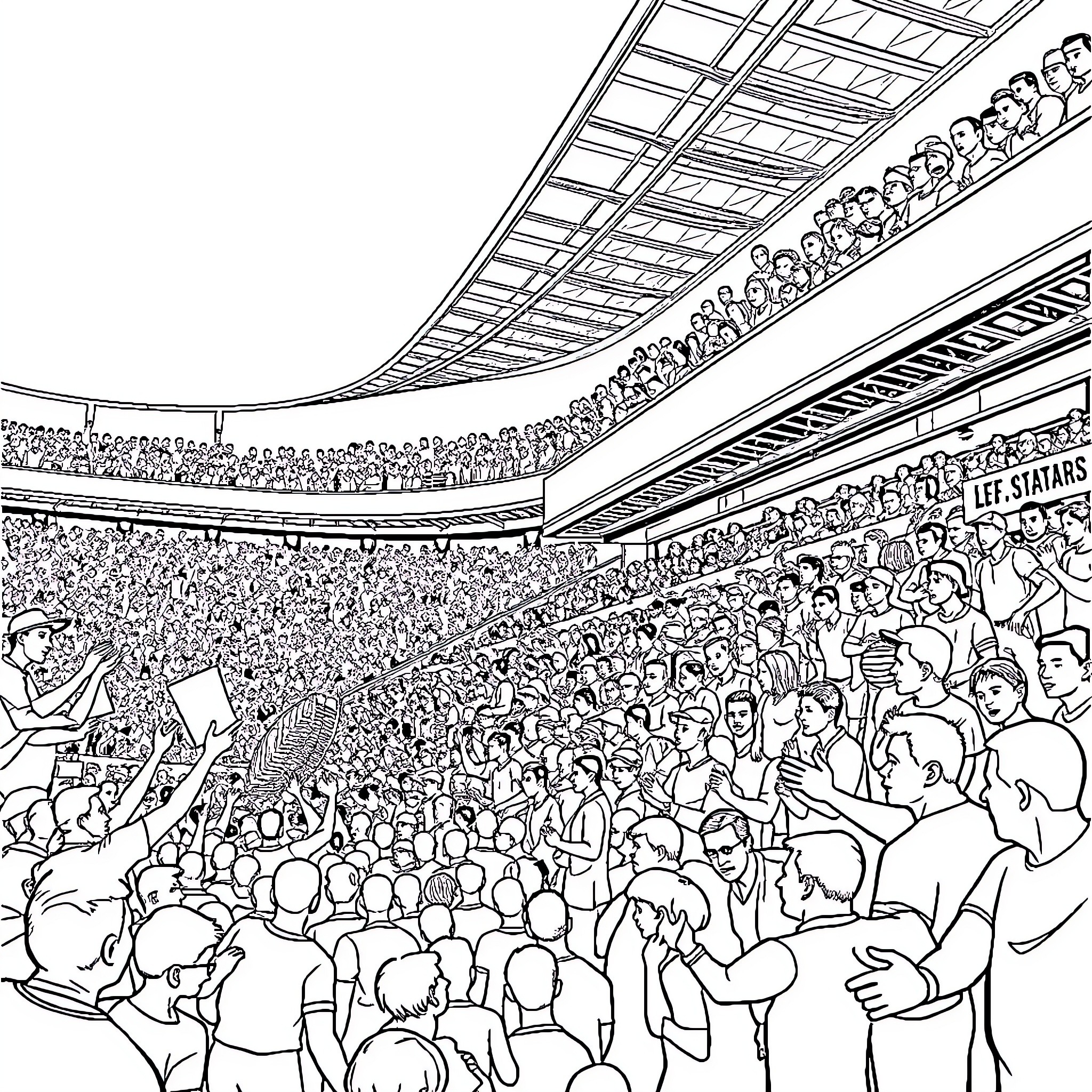 Joueur dans un stade bondé Coloring Page (free black-and-white line drawing printable PDF for all, from beginners to advanced learners, including children, teens, adults, and seniors)