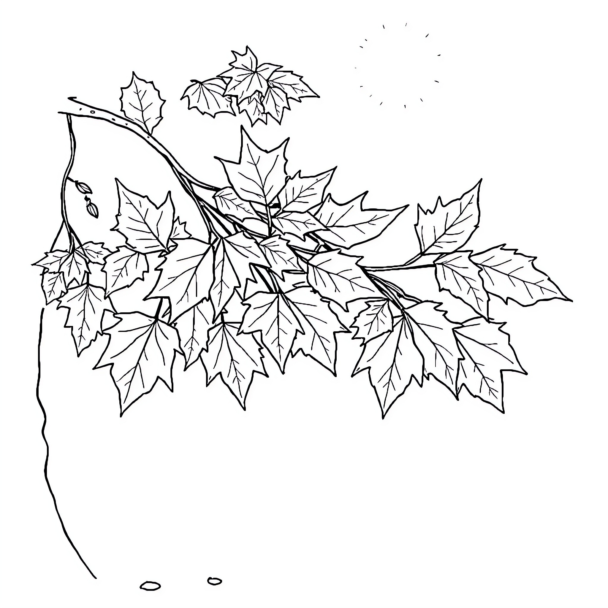Leaf Patterns in the Wind Coloring Page (free black-and-white line drawing printable PDF for all, from beginners to advanced learners, including children, teens, adults, and seniors)