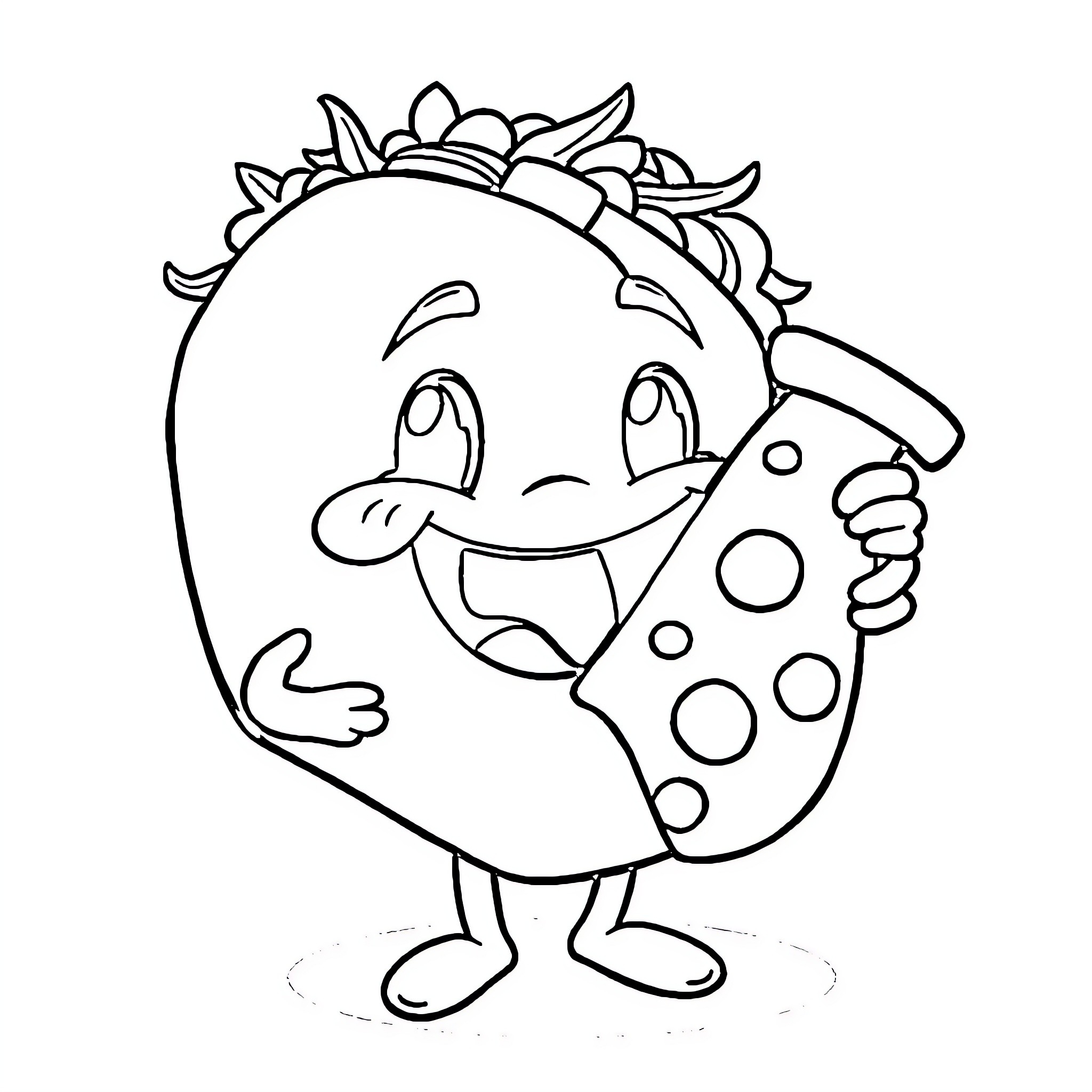 Taco Enjoying a Tasty Treat Coloring Page (free black-and-white line drawing printable PDF for all, from beginners to advanced learners, including children, teens, adults, and seniors)