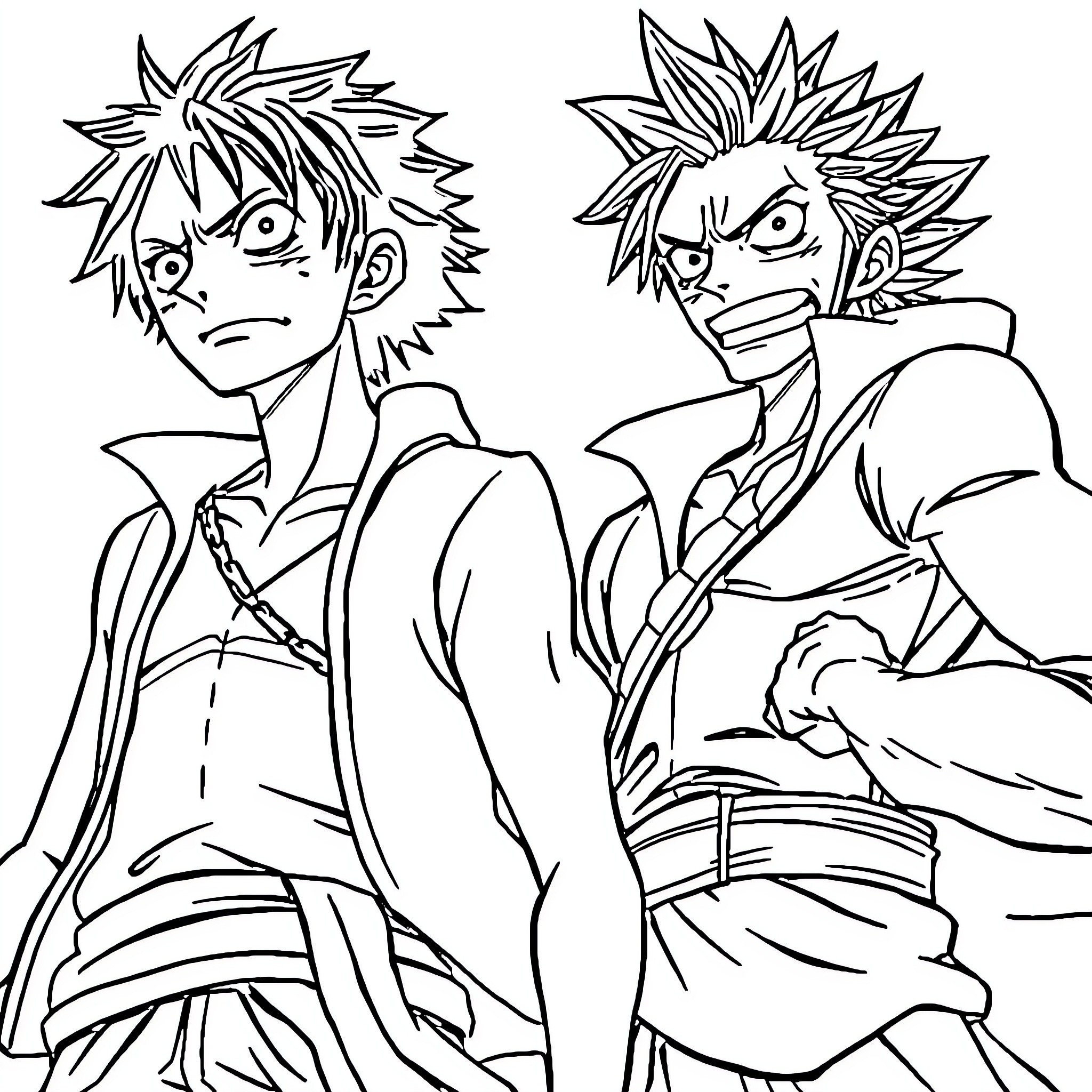 One Piece: Animated Characters in Action Coloring Page (free black-and-white line drawing printable PDF for all, from beginners to advanced learners, including children, teens, adults, and seniors)