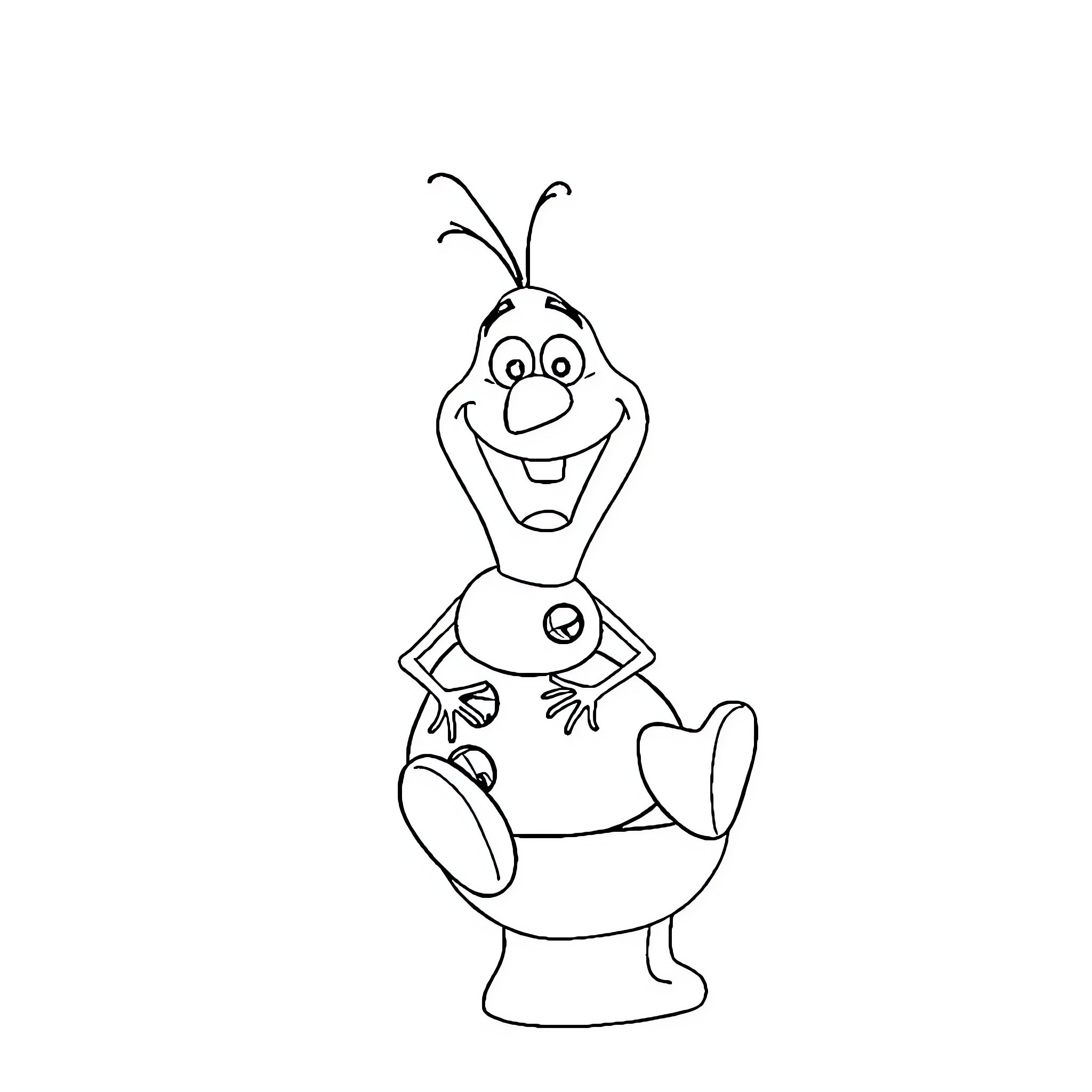 Olaf the Snowman enjoying a playful moment Coloring Page (free black-and-white line drawing printable PDF for all, from beginners to advanced learners, including children, teens, adults, and seniors)