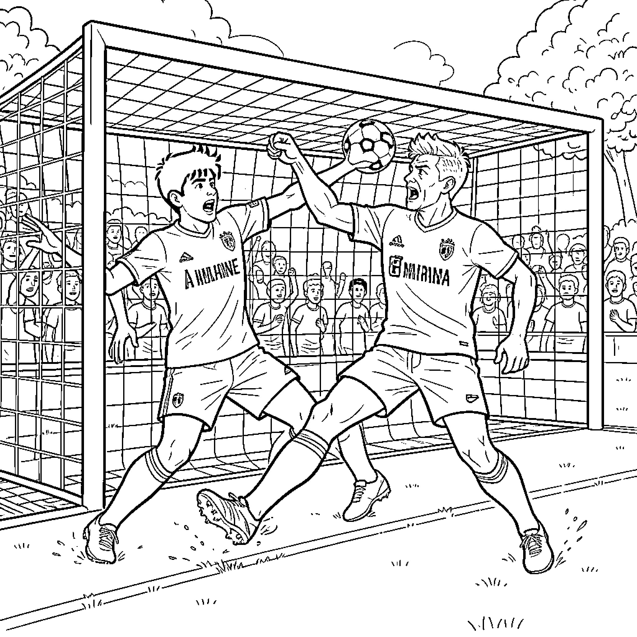 Lamine Yamal competing for the ball during a match Coloring Page (free black-and-white line drawing printable PDF for all, from beginners to advanced learners, including children, teens, adults, and seniors)