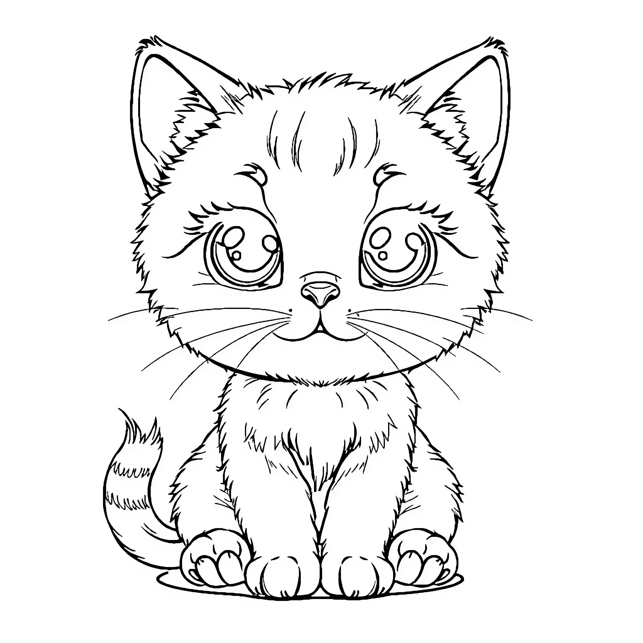 Doll Cat sitting adorably Coloring Page (free black-and-white line drawing printable PDF for all, from beginners to advanced learners, including children, teens, adults, and seniors)