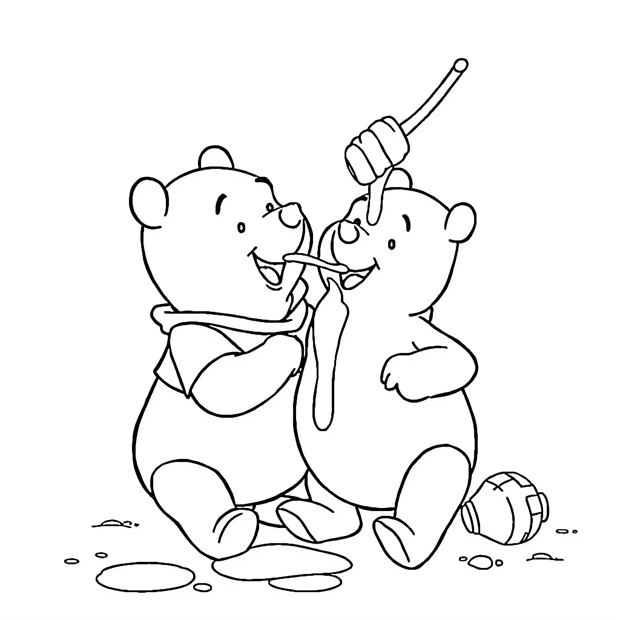 Winnie The Pooh and Piglet Playing Together Coloring Page (free black-and-white line drawing printable PDF for all, from beginners to advanced learners, including children, teens, adults, and seniors)