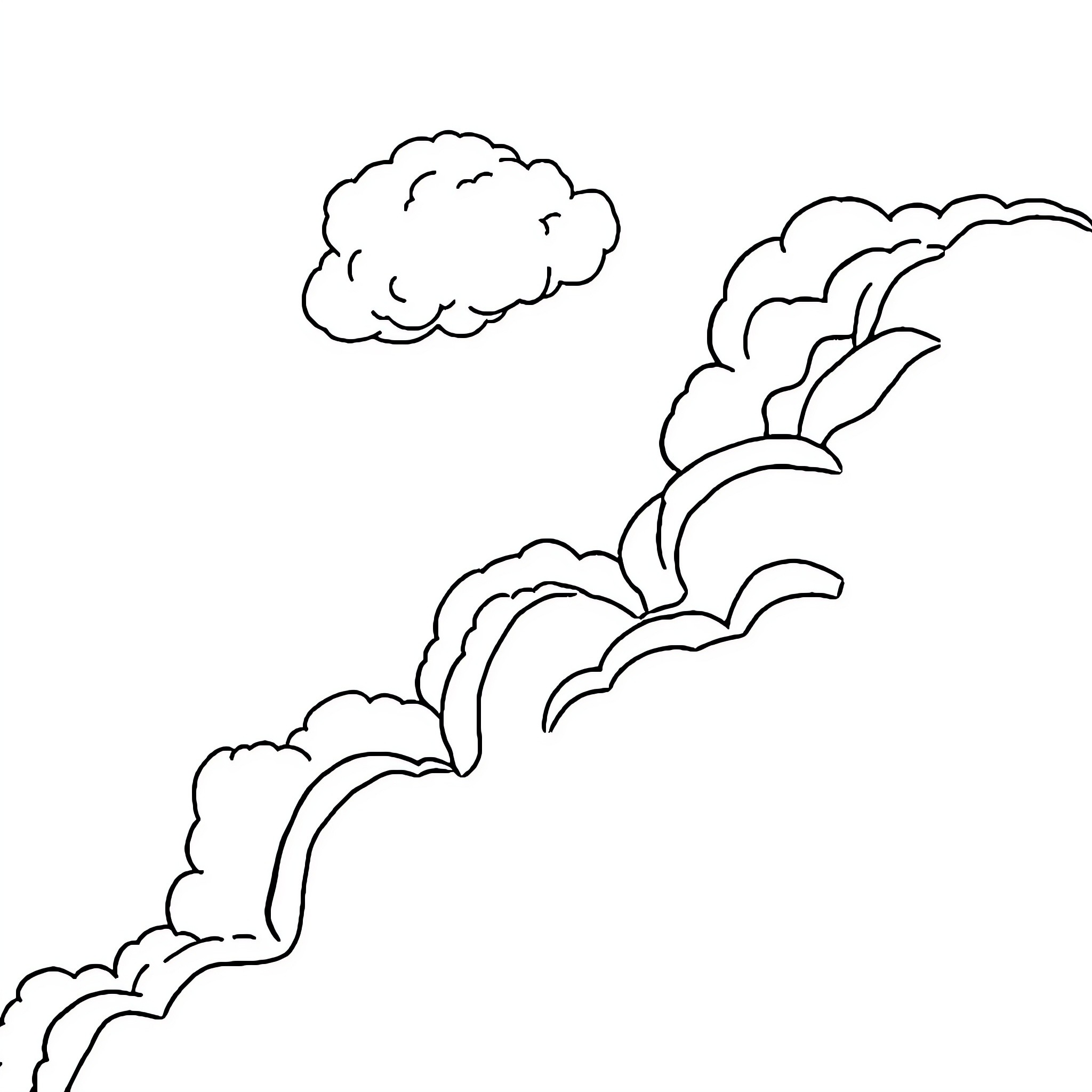 Cloud formations in the sky Coloring Page (free black-and-white line drawing printable PDF for all, from beginners to advanced learners, including children, teens, adults, and seniors)